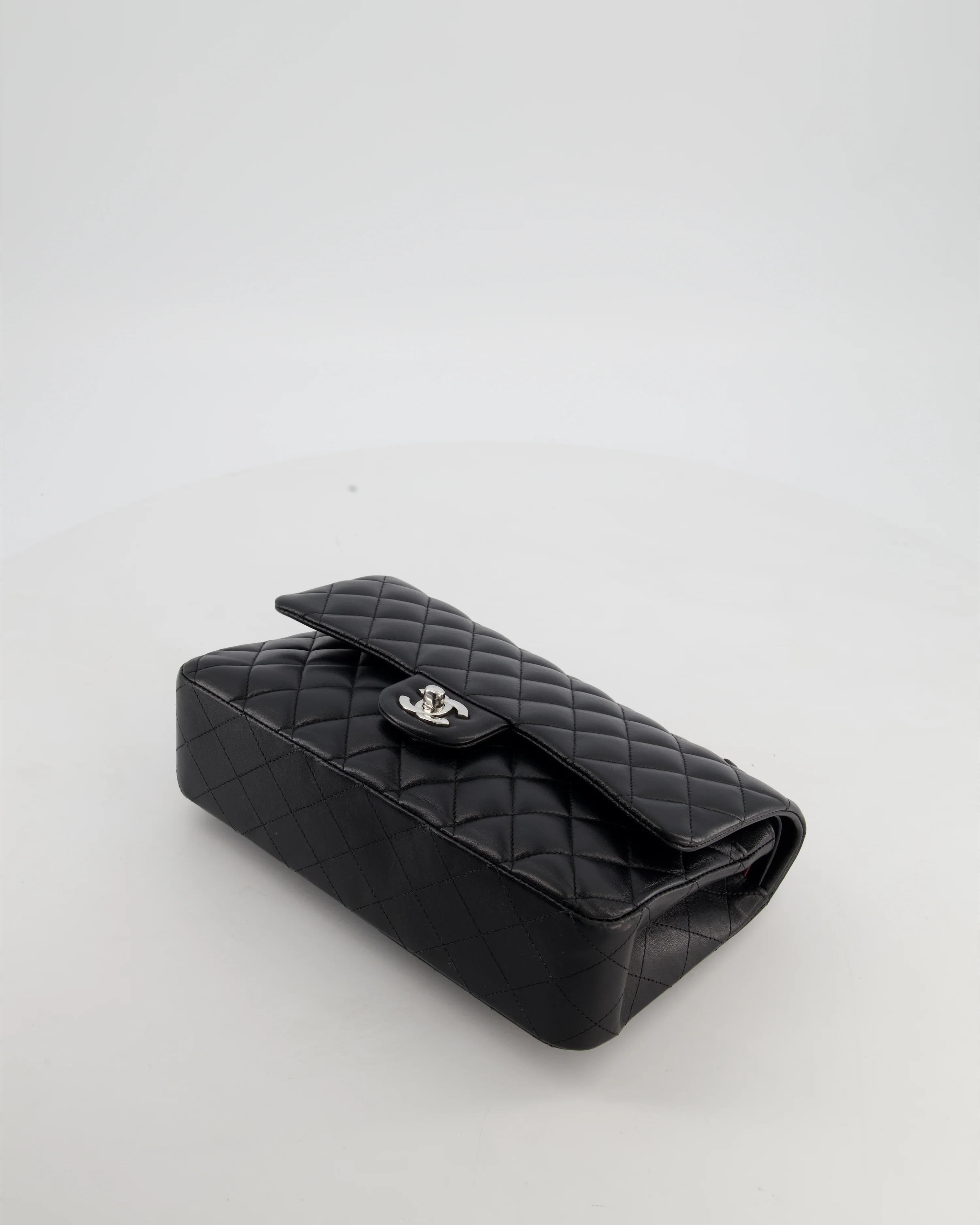 Chanel Black Medium Classic Double Flap Bag in Lambskin Leather with Silver Hardware - Image 20
