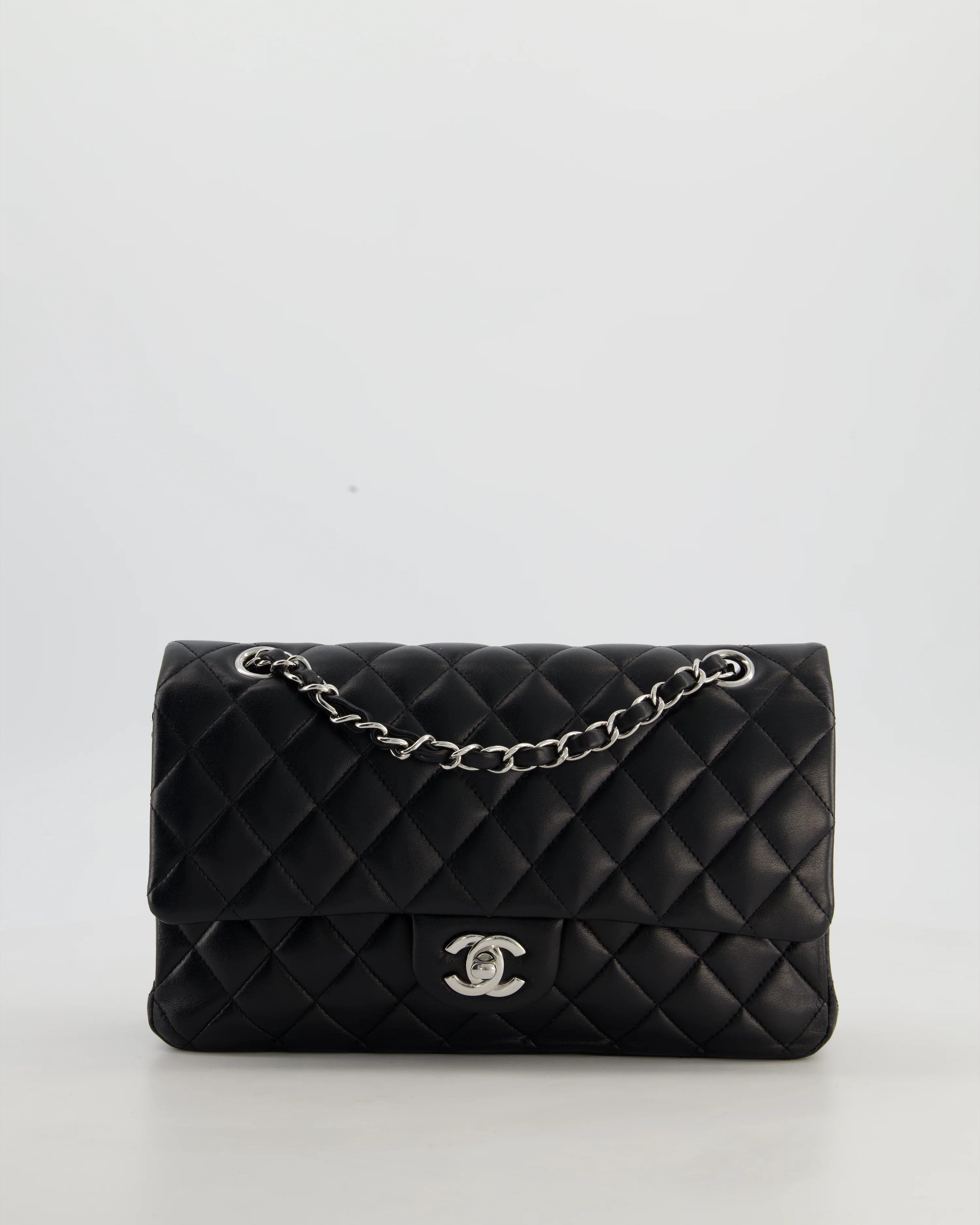 Chanel Black Medium Classic Double Flap Bag in Lambskin Leather with Silver Hardware - Image 3