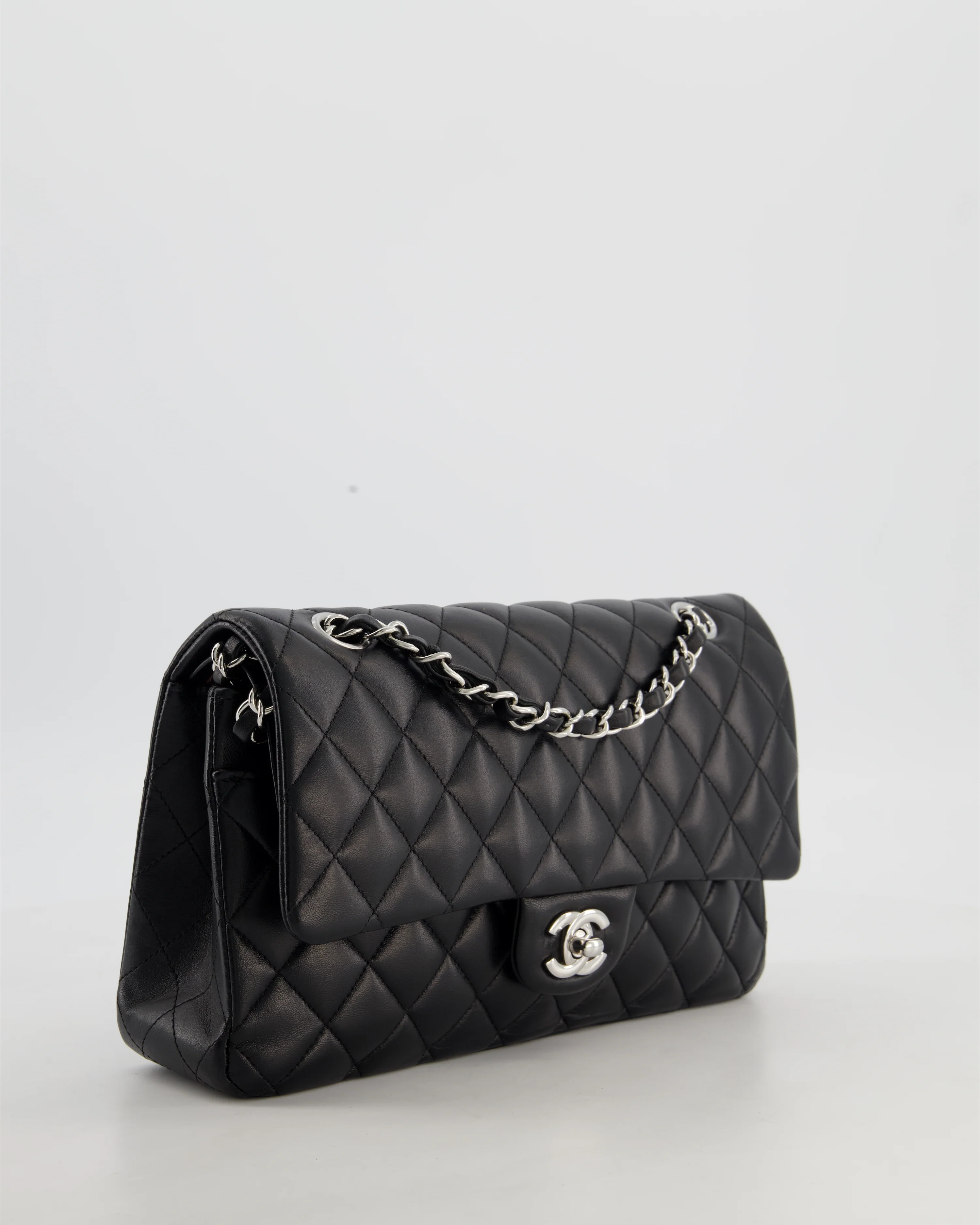 Chanel Black Medium Classic Double Flap Bag in Lambskin Leather with Silver Hardware - Image 4