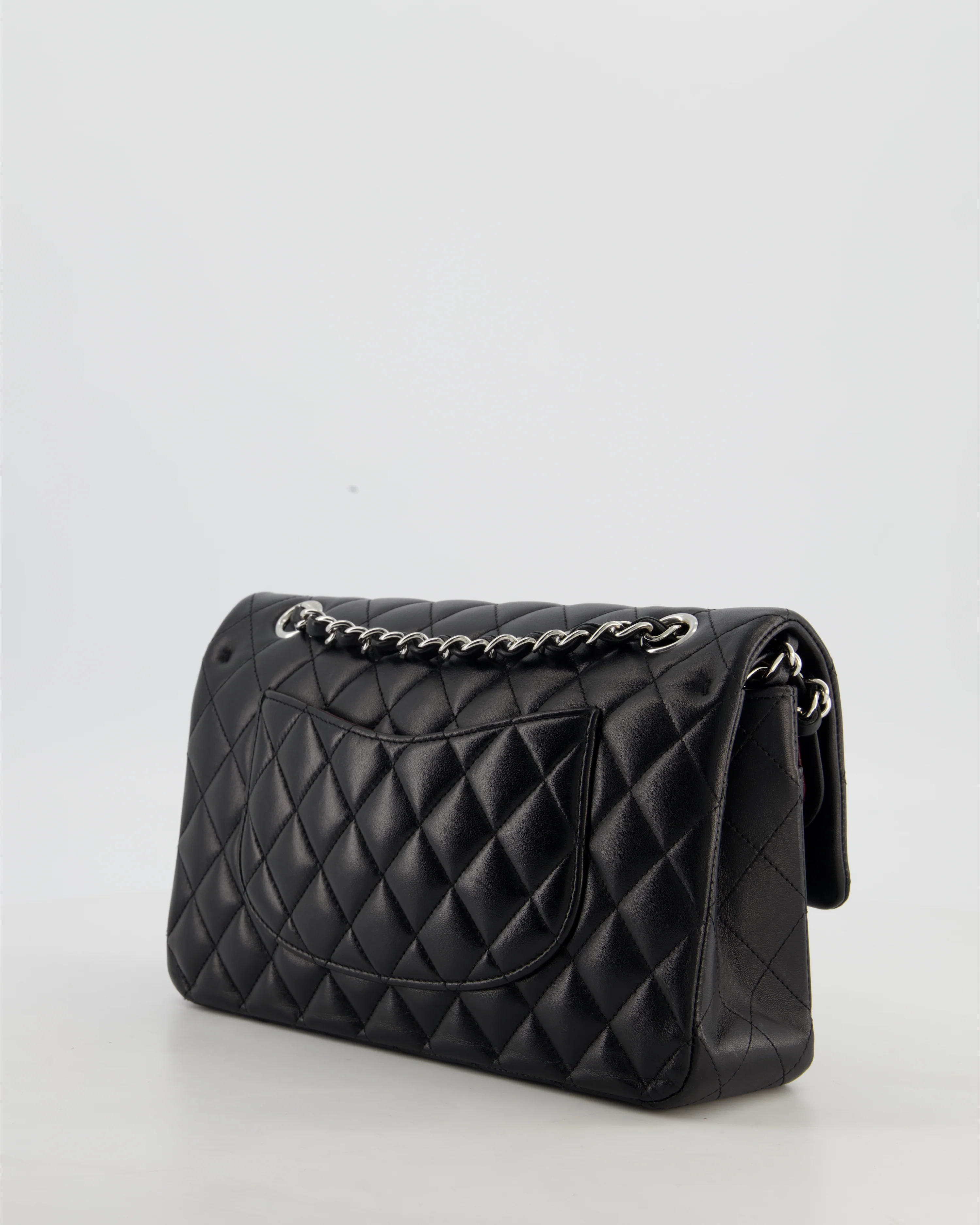 Chanel Black Medium Classic Double Flap Bag in Lambskin Leather with Silver Hardware - Image 6