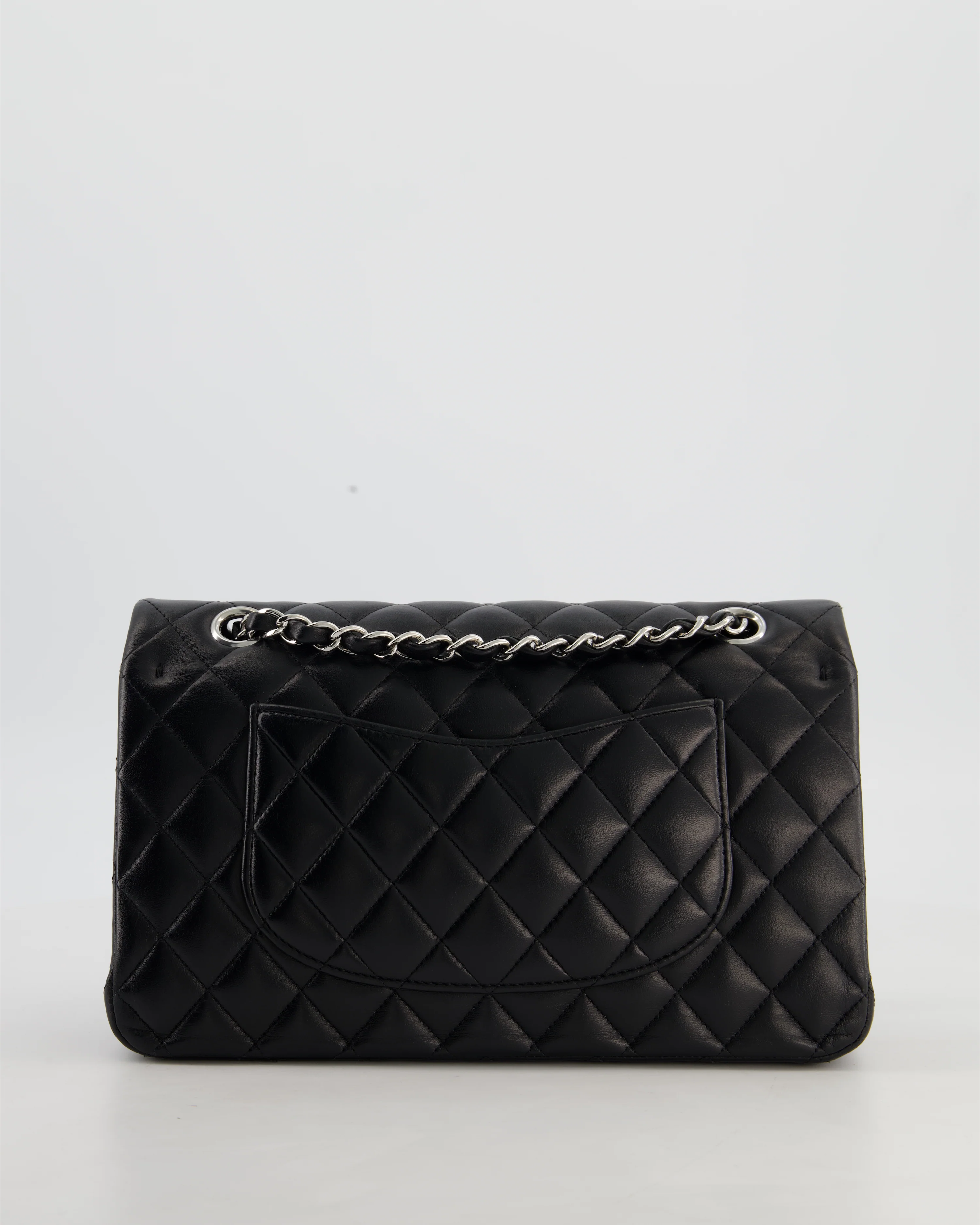 Chanel Black Medium Classic Double Flap Bag in Lambskin Leather with Silver Hardware - Image 7