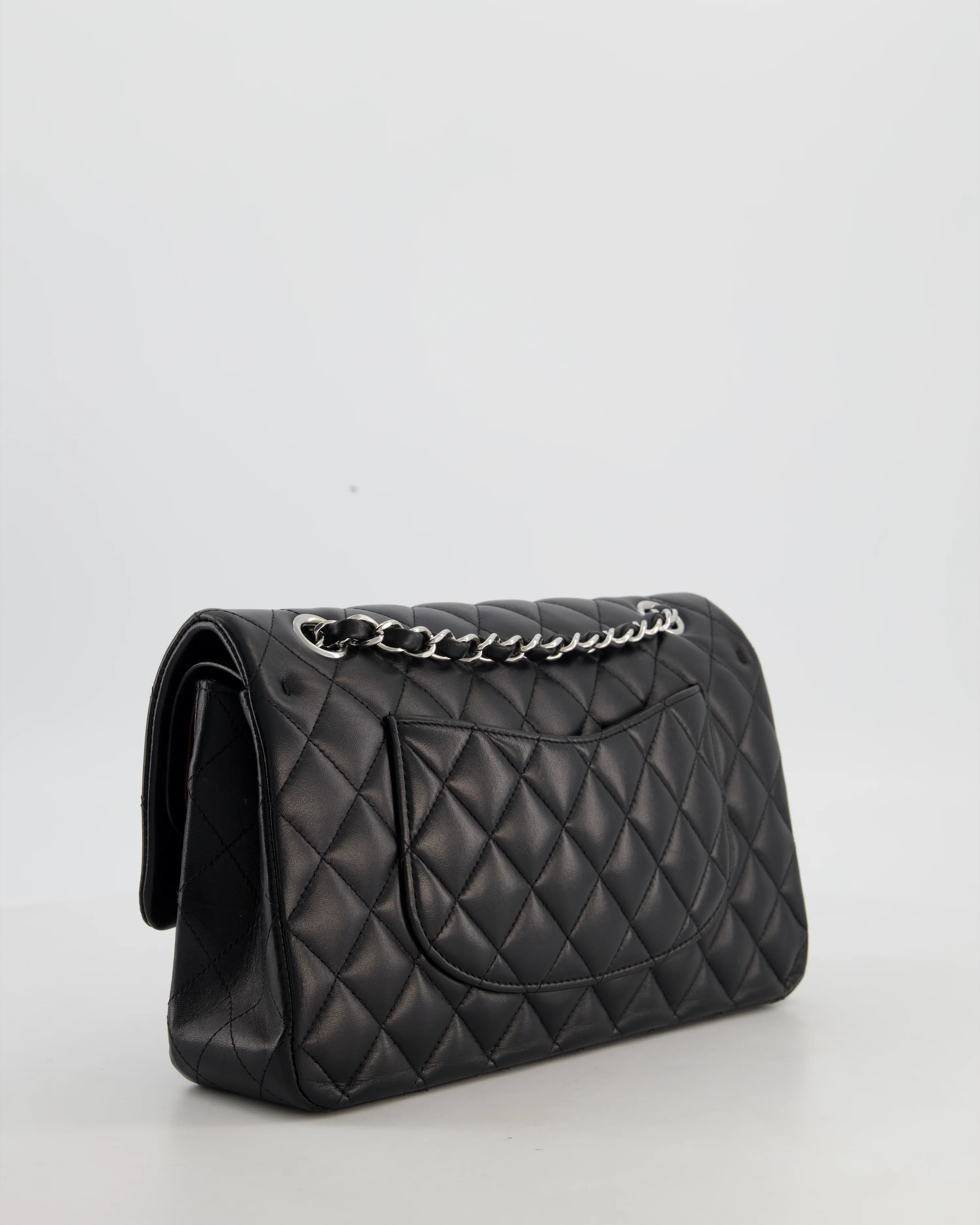 Chanel Black Medium Classic Double Flap Bag in Lambskin Leather with Silver Hardware - Image 8