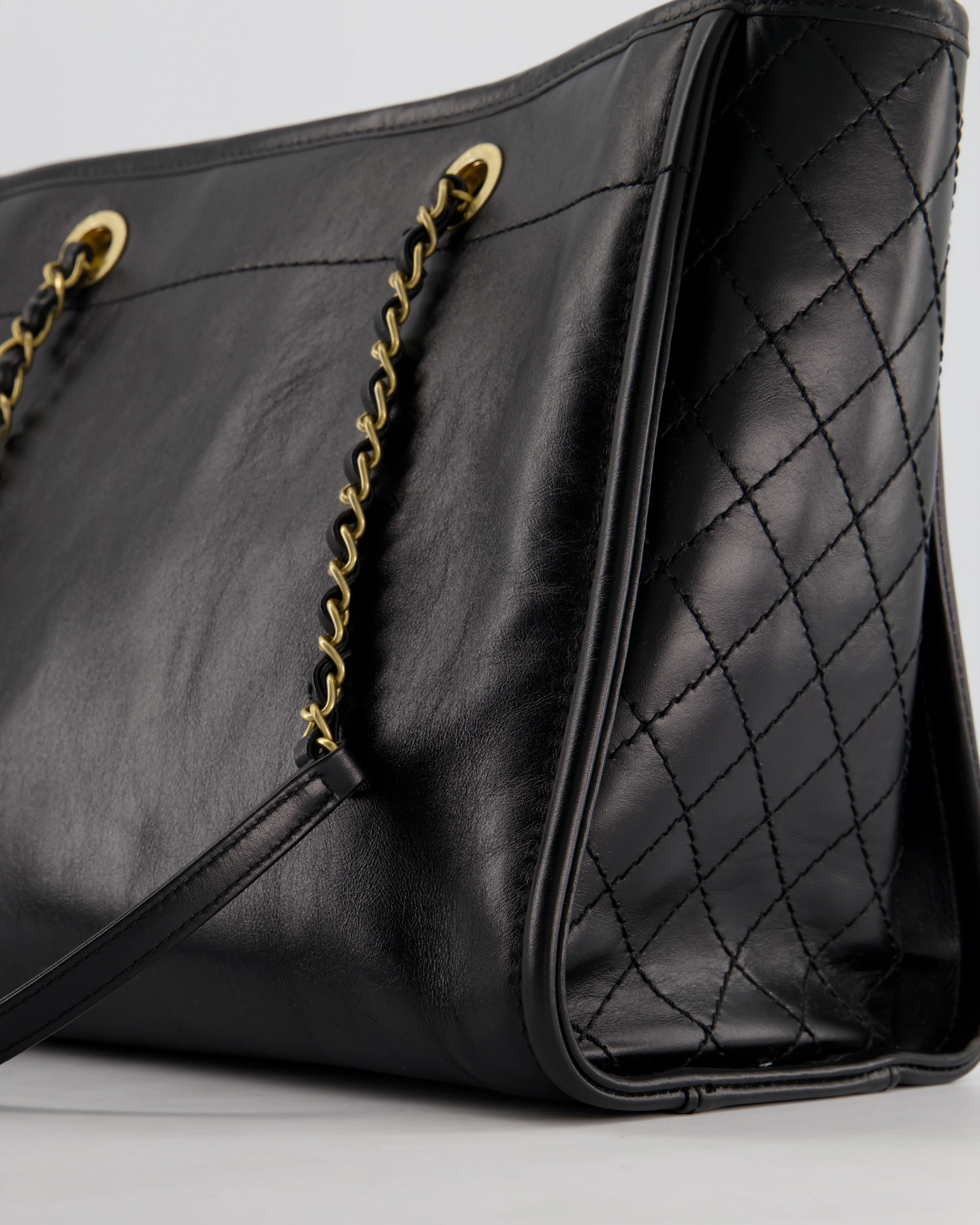 *HOT* Chanel Black Small Deauville Tote Bag in Shiny Calfskin Leather with Antique Gold Hardware and Pearl, Crystal Logo Detail - Image 14