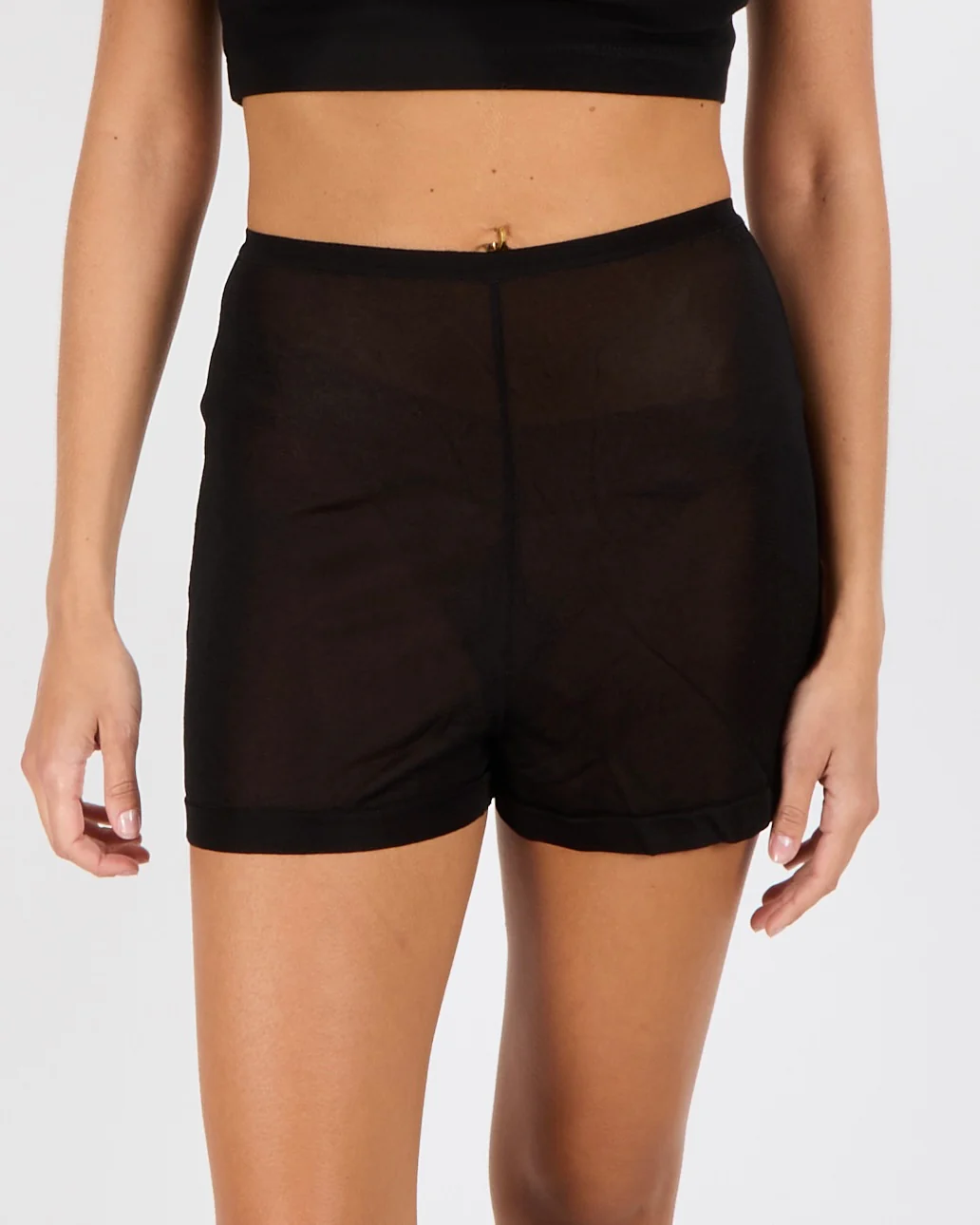 Chanel Black Mesh Mini Shorts with Logo Button Detail Size FR 38 (UK 10) - Image 3
