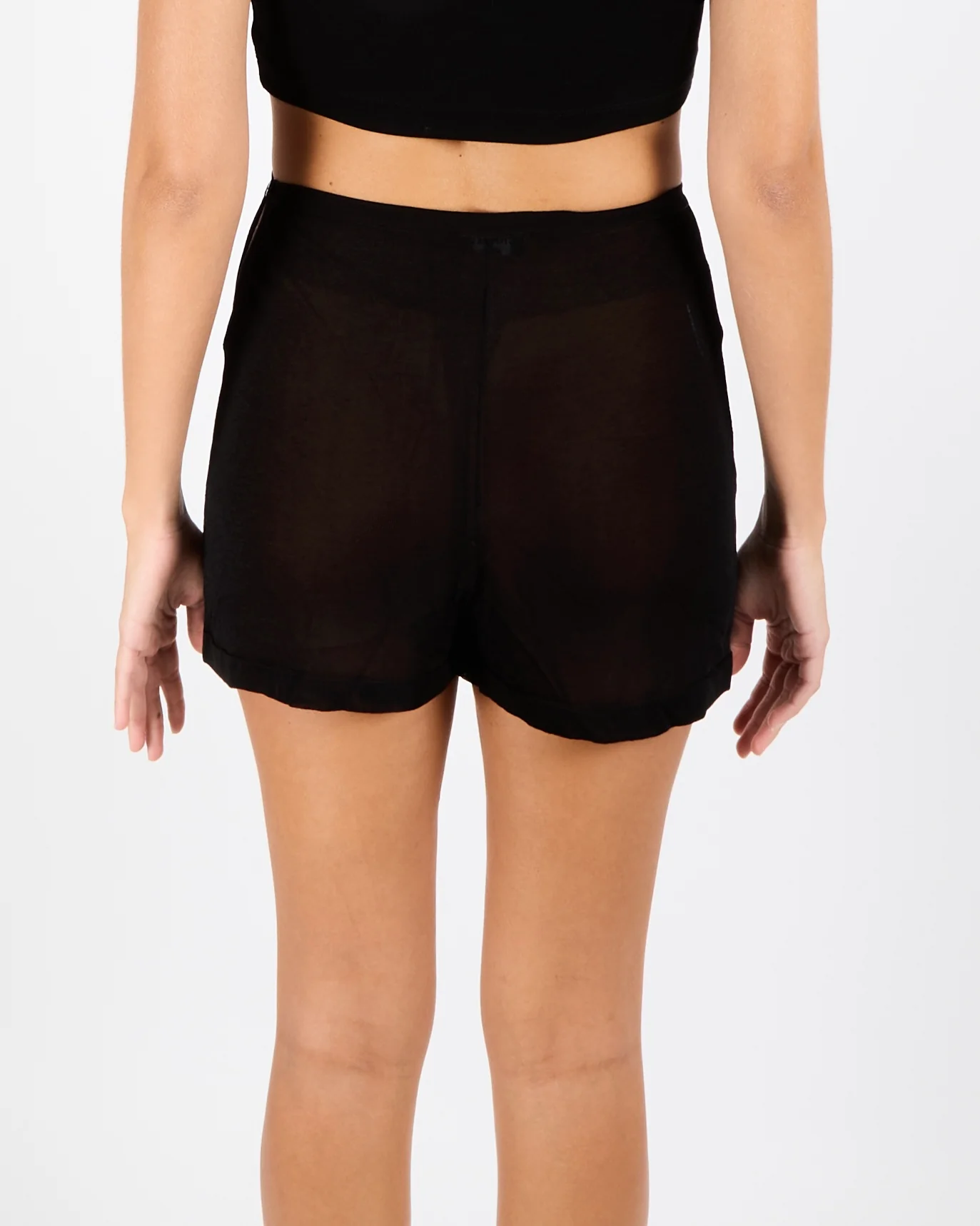 Chanel Black Mesh Mini Shorts with Logo Button Detail Size FR 38 (UK 10) - Image 4