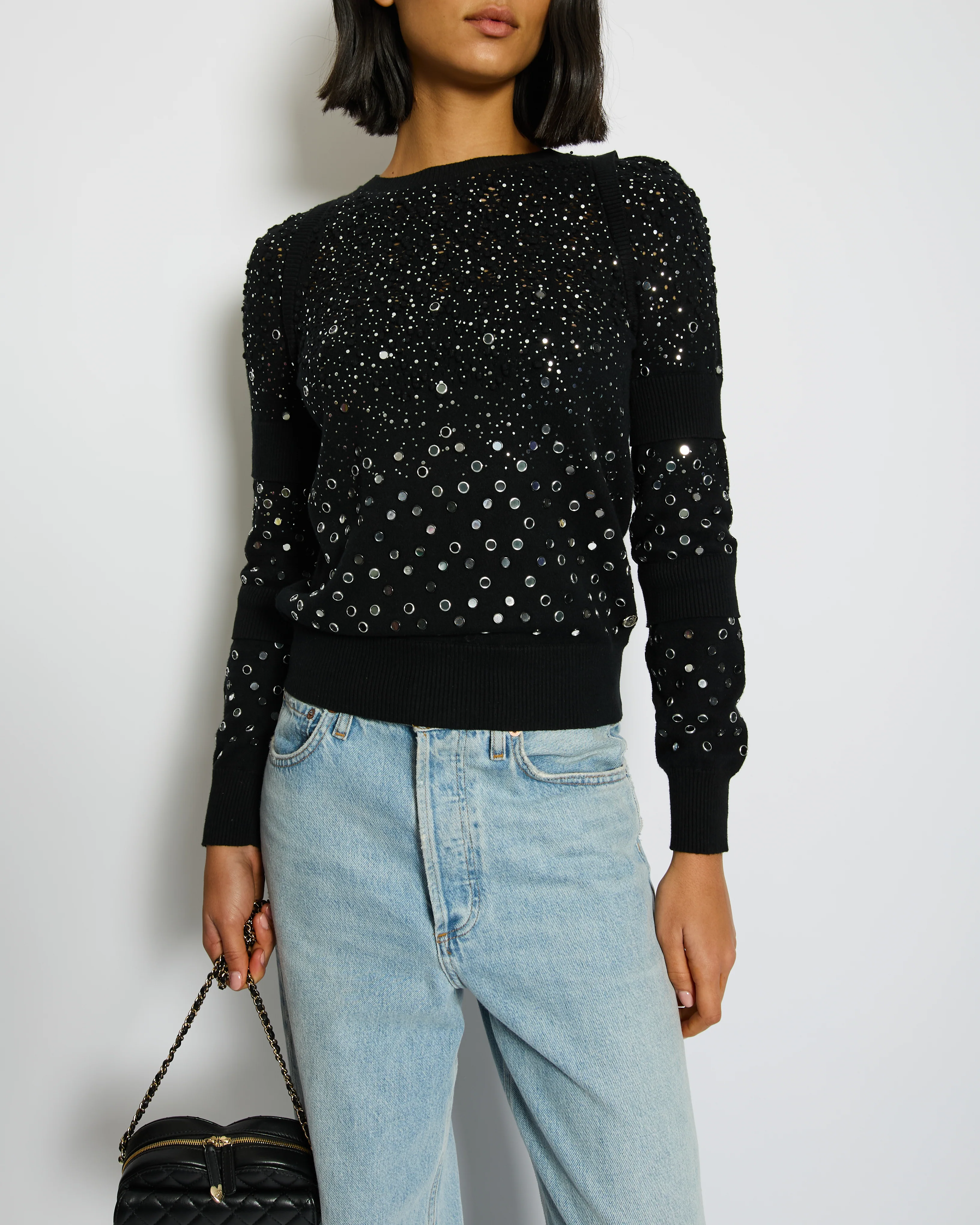 Chanel Black Mirror Embellished Jumper with CC Logo and Sequin Details Size FR 34 (UK 6)
