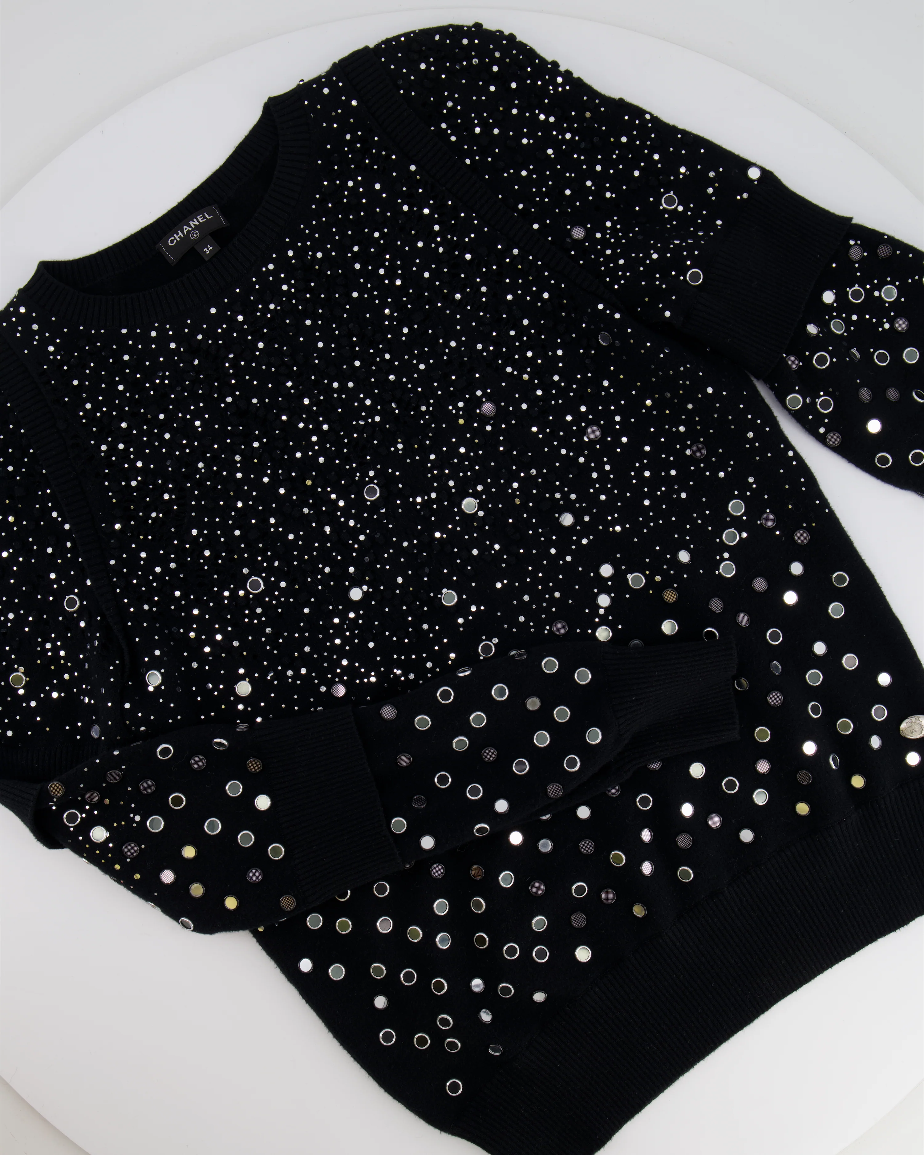 Chanel Black Mirror Embellished Jumper with CC Logo and Sequin Details Size FR 34 (UK 6) - Image 5