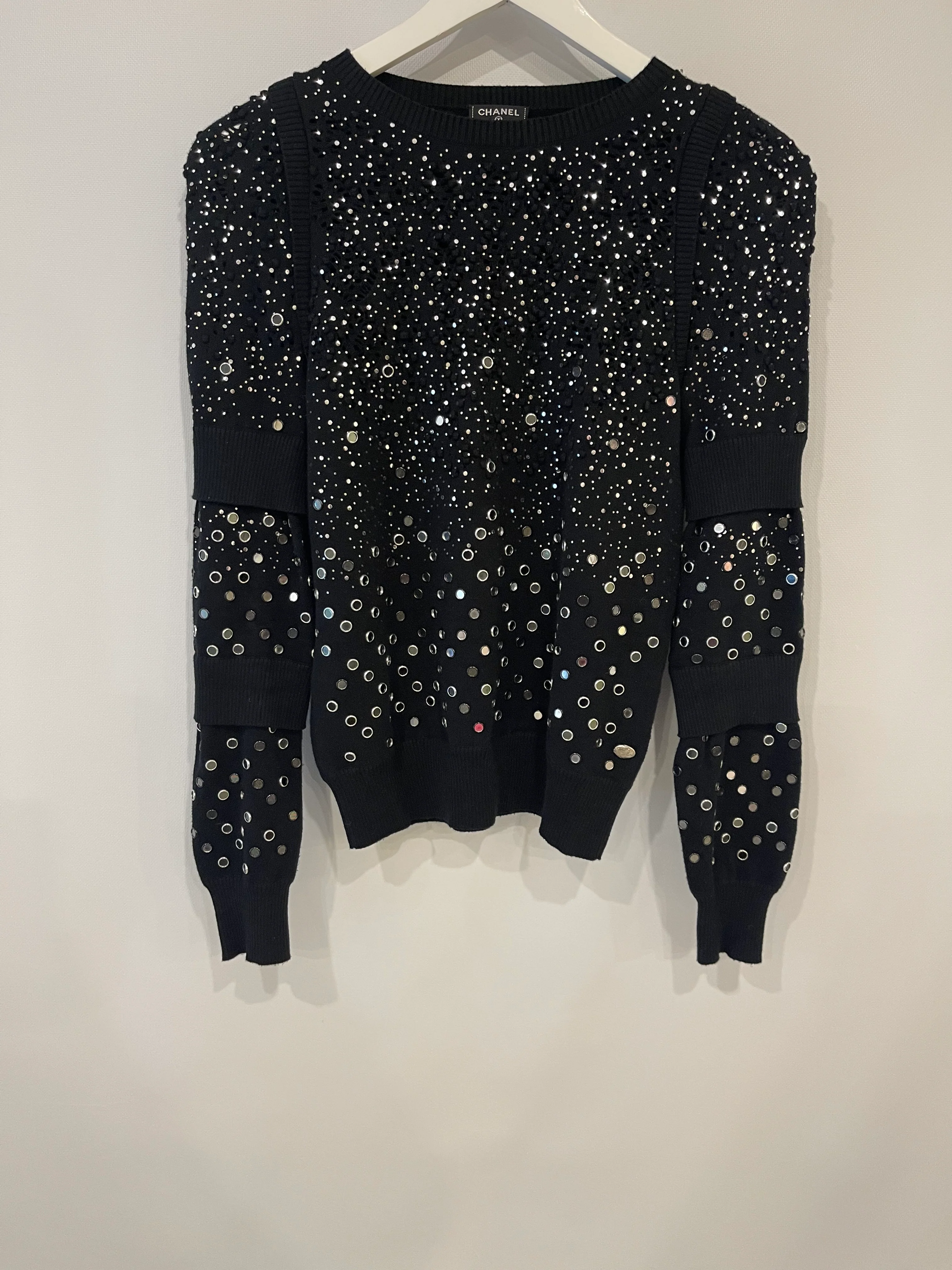 Chanel Black Mirror Embellished Jumper with CC Logo and Sequin Details Size FR 34 (UK 6) - Image 8