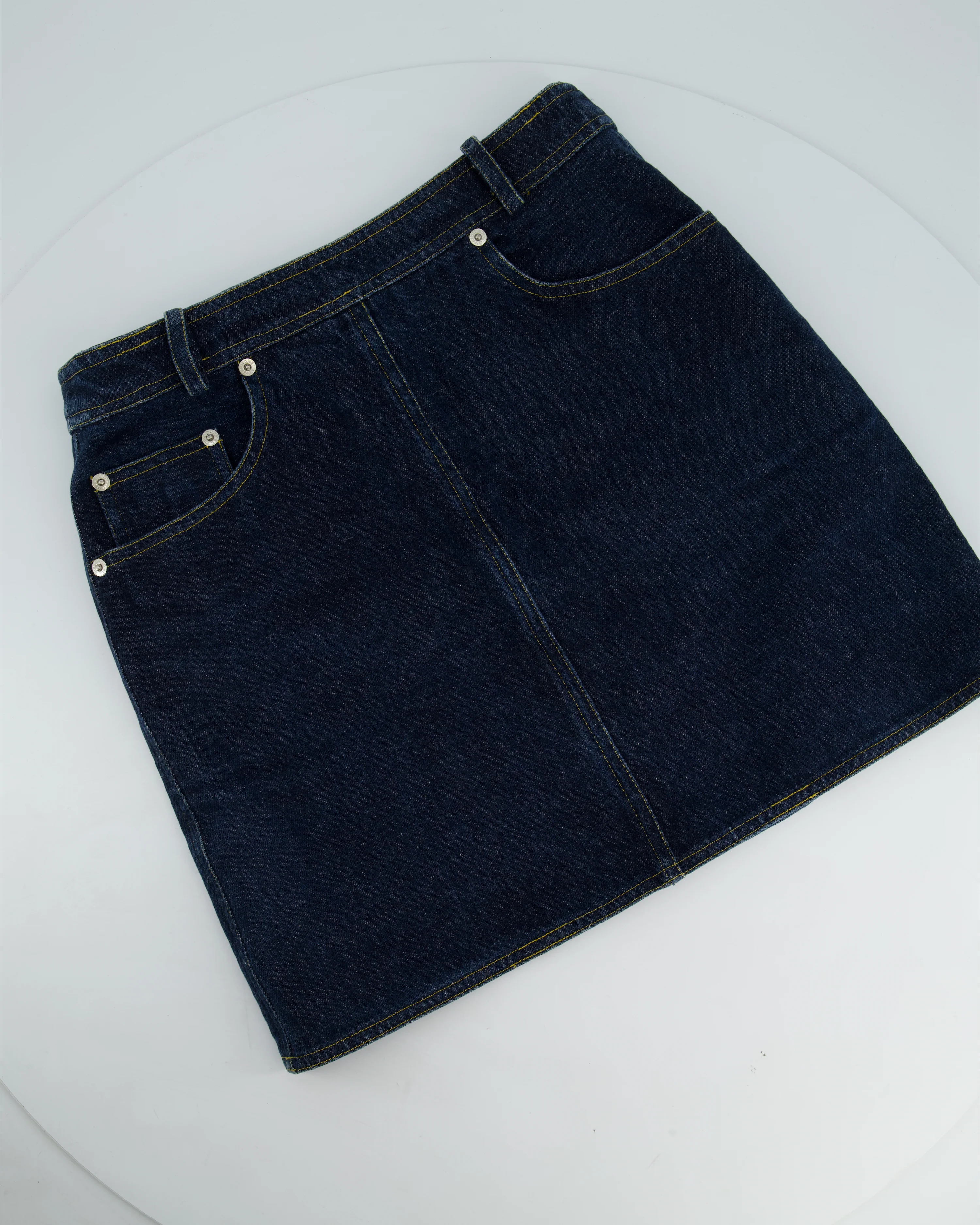 Chanel 96/P Navy Denim Mini Skirt with Patch Pocket Details Size FR 40 (UK 12) - Image 7