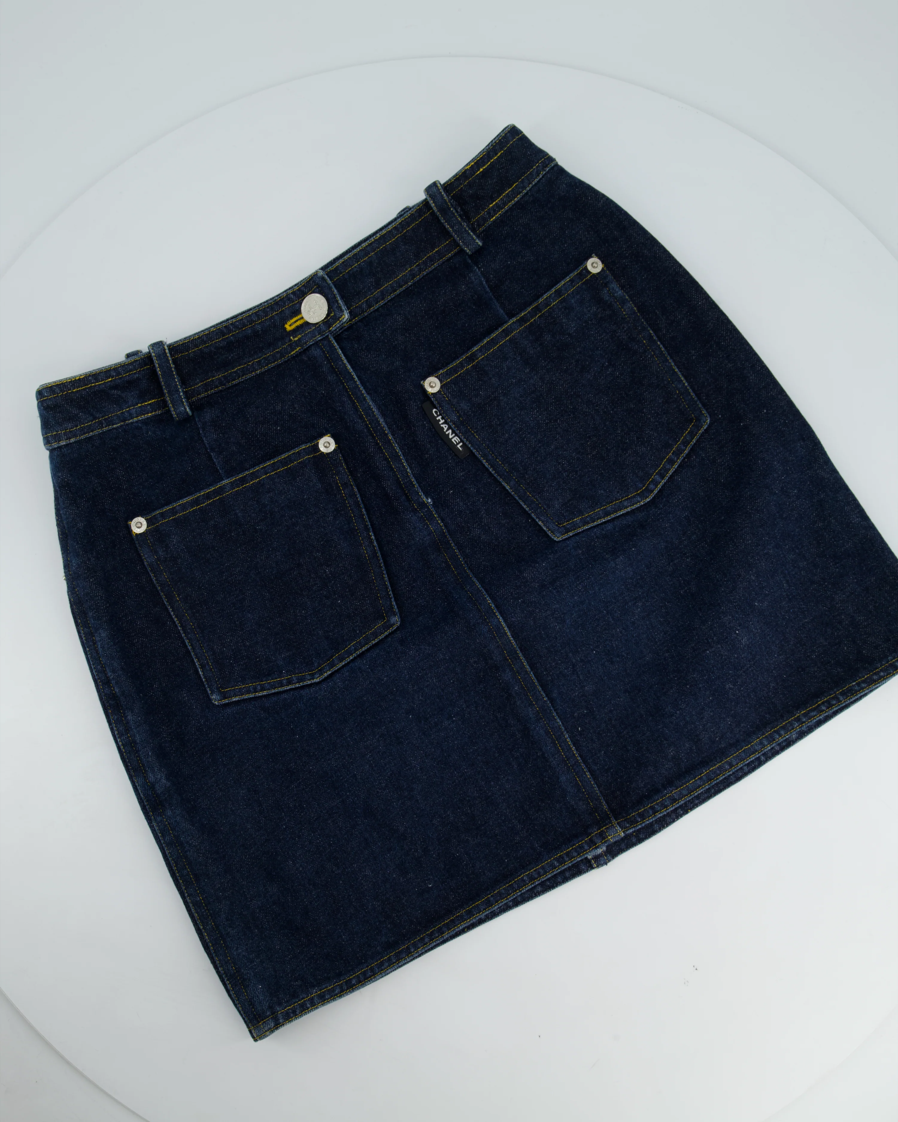 Chanel 96/P Navy Denim Mini Skirt with Patch Pocket Details Size FR 40 (UK 12) - Image 8