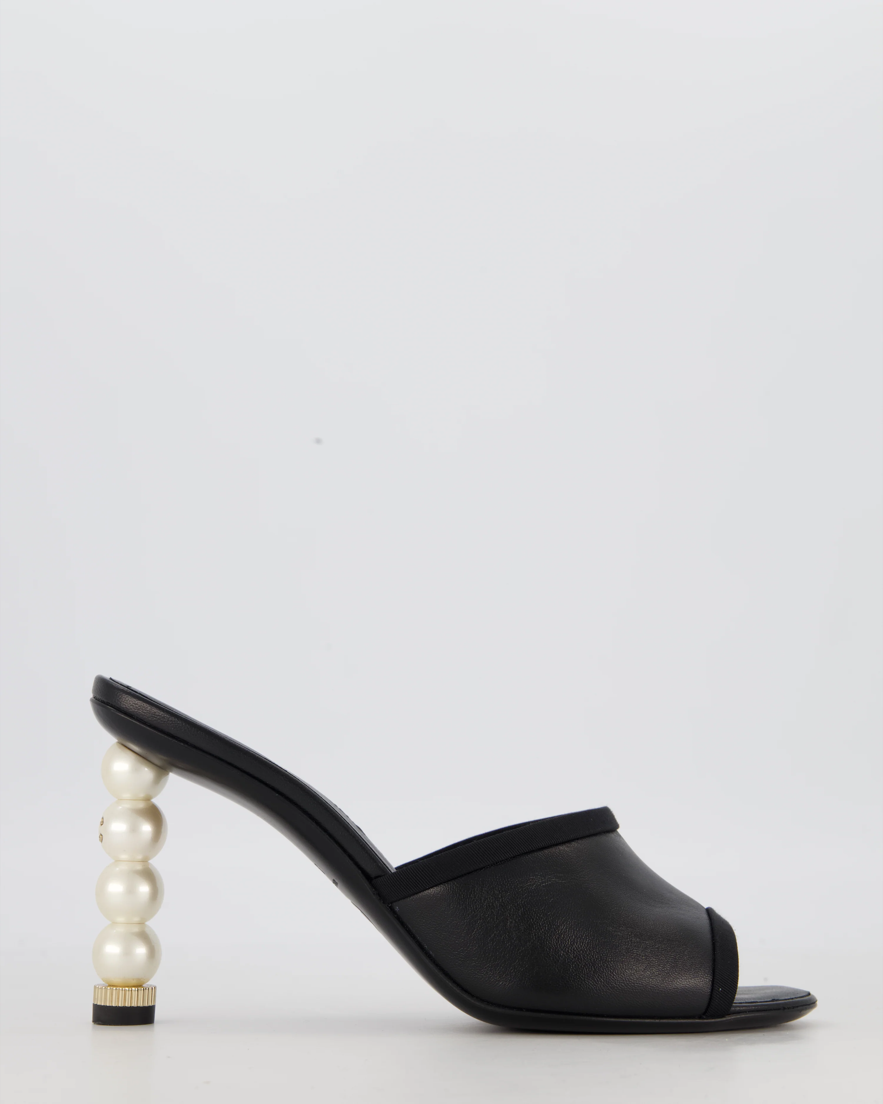 Chanel Black Open-Toe Heels with CC Pearl Detail Size EU 37.5C