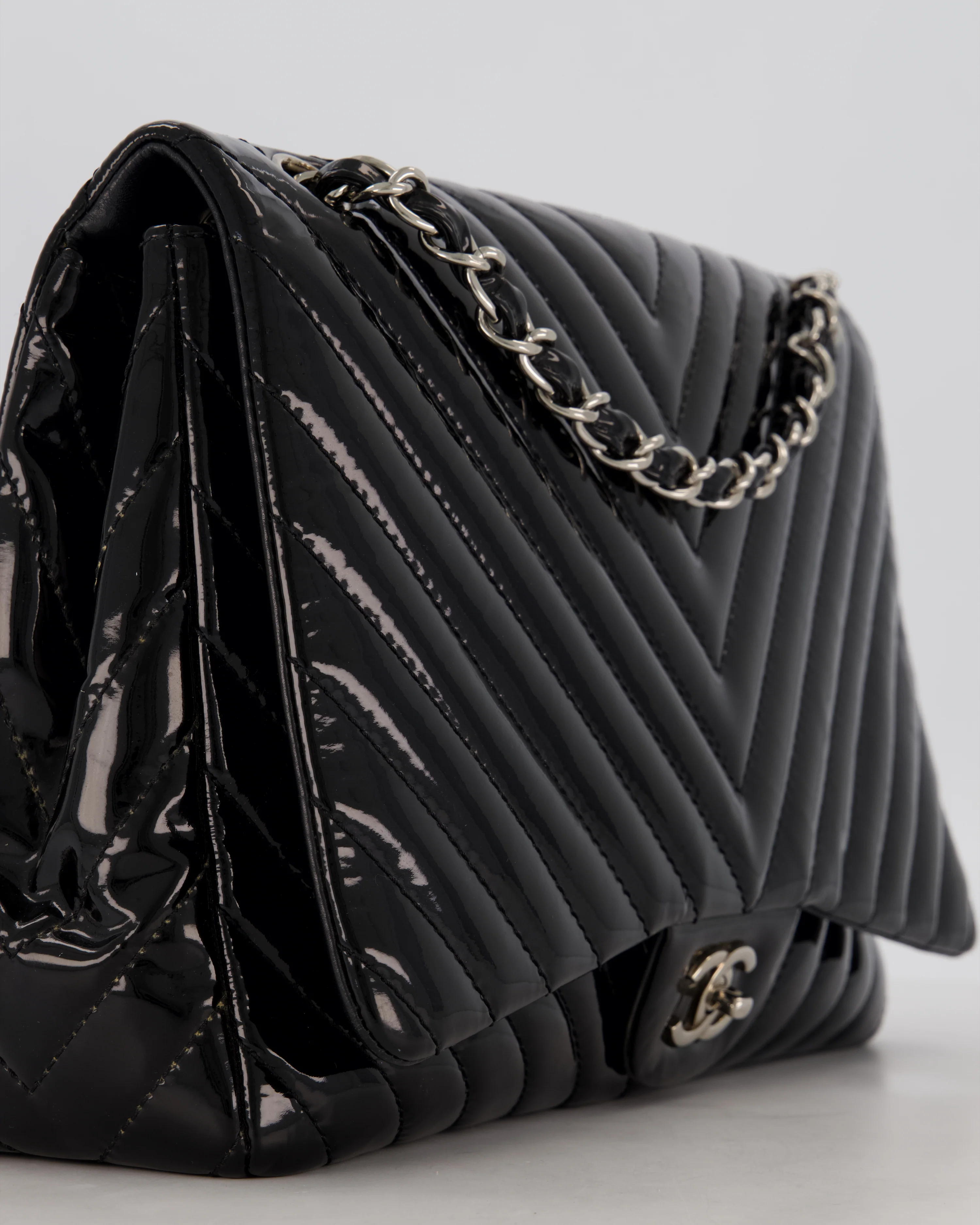 Chanel Black Patent Maxi Classic Single Flap Bag with Silver Hardware - Image 10