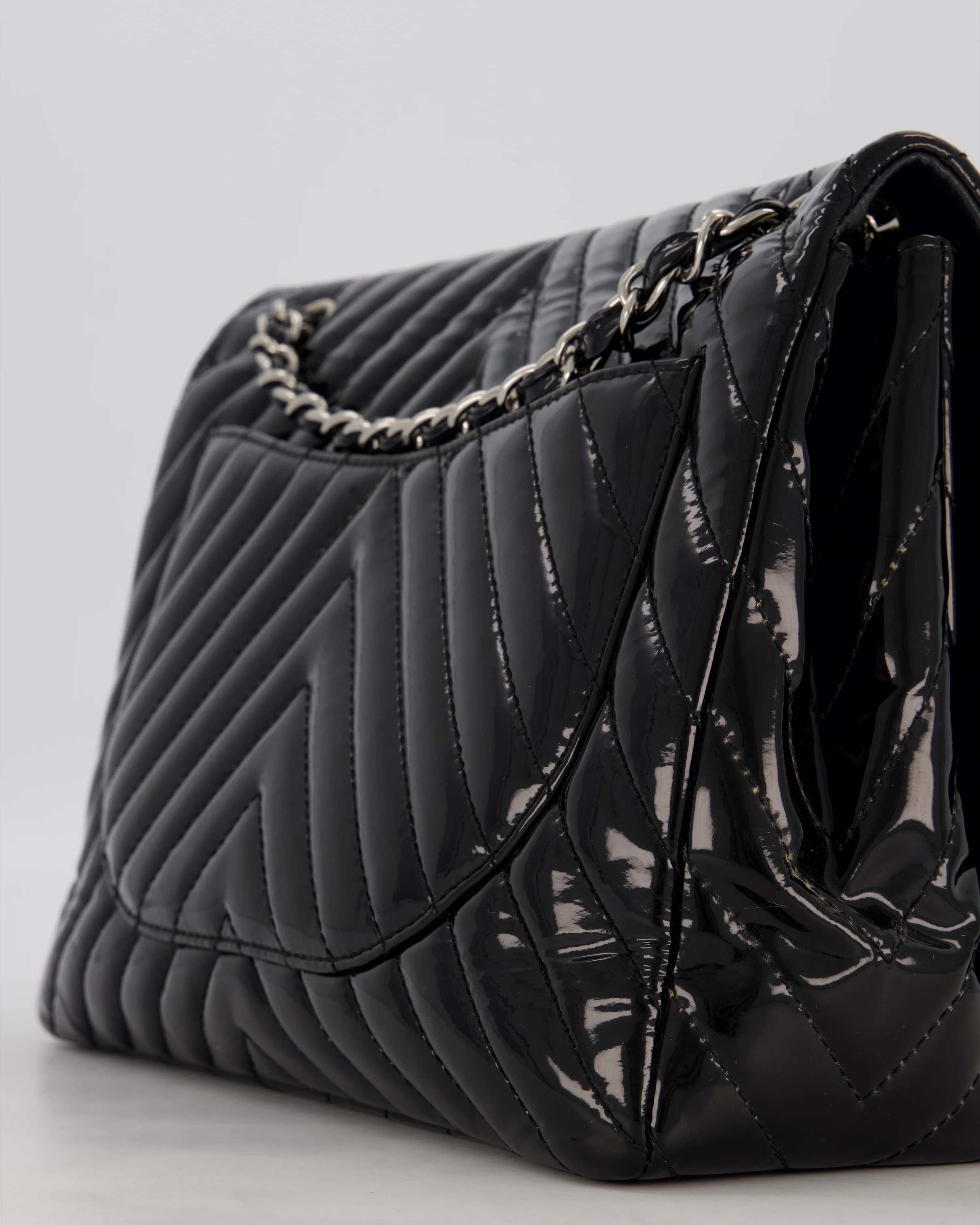 Chanel Black Patent Maxi Classic Single Flap Bag with Silver Hardware - Image 12