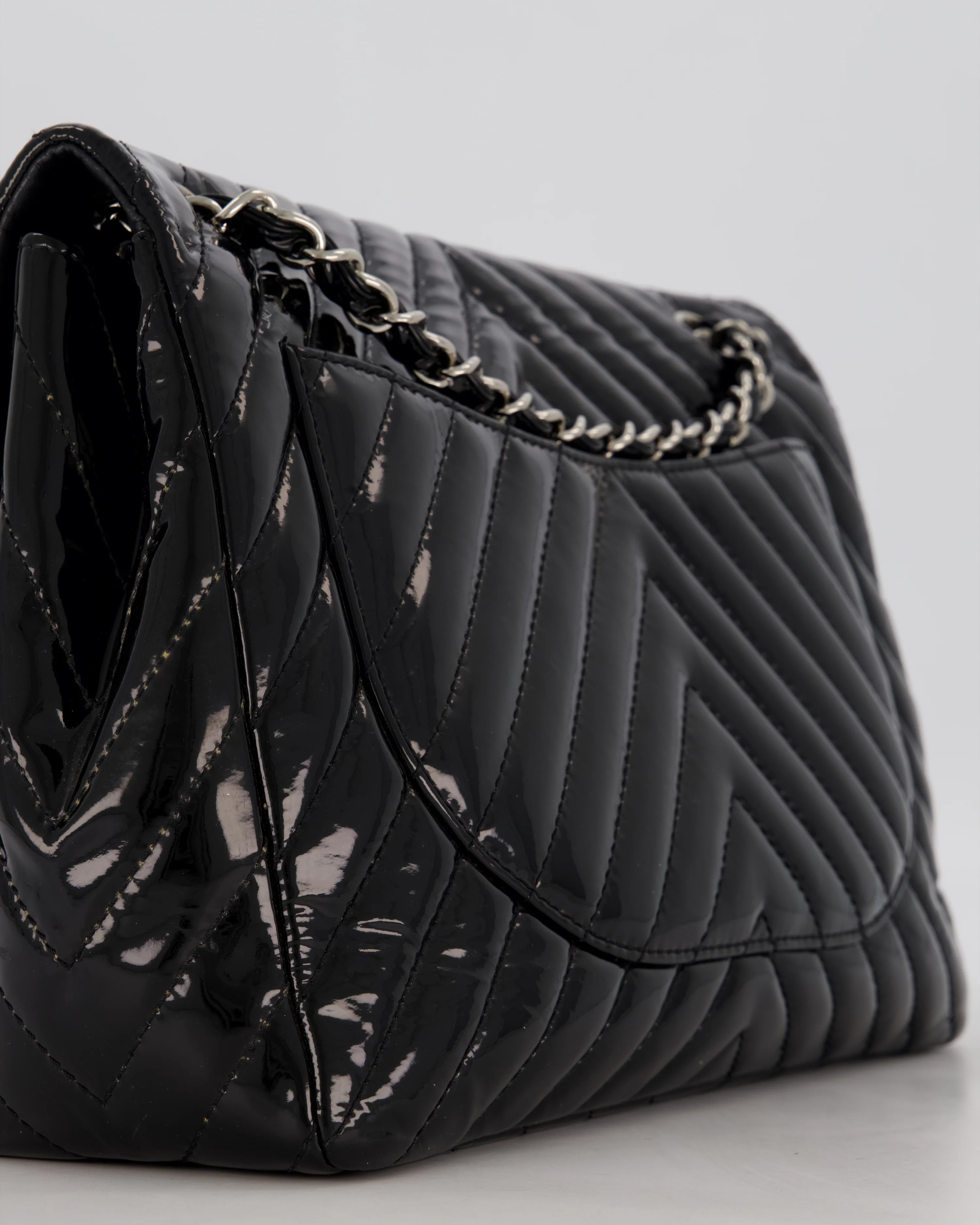 Chanel Black Patent Maxi Classic Single Flap Bag with Silver Hardware - Image 13