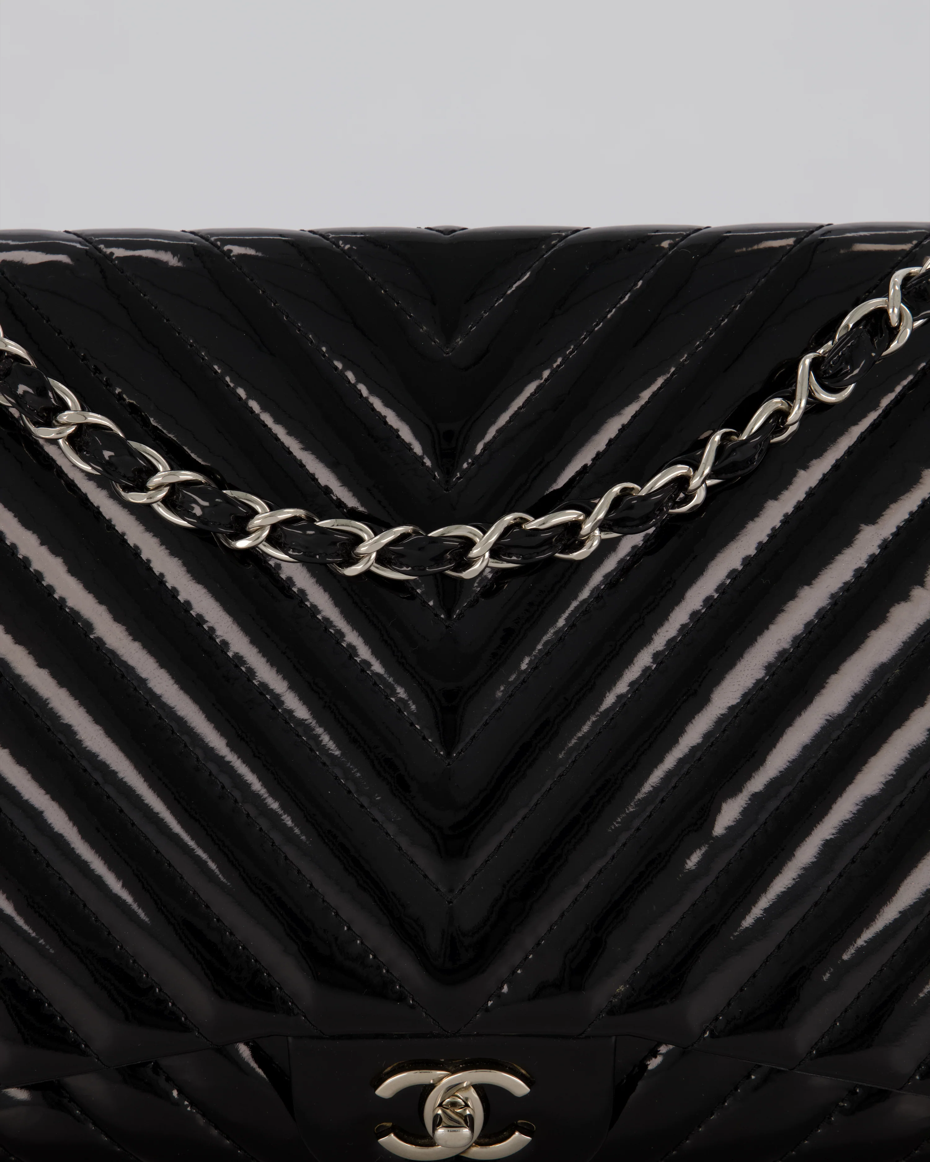 Chanel Black Patent Maxi Classic Single Flap Bag with Silver Hardware - Image 14