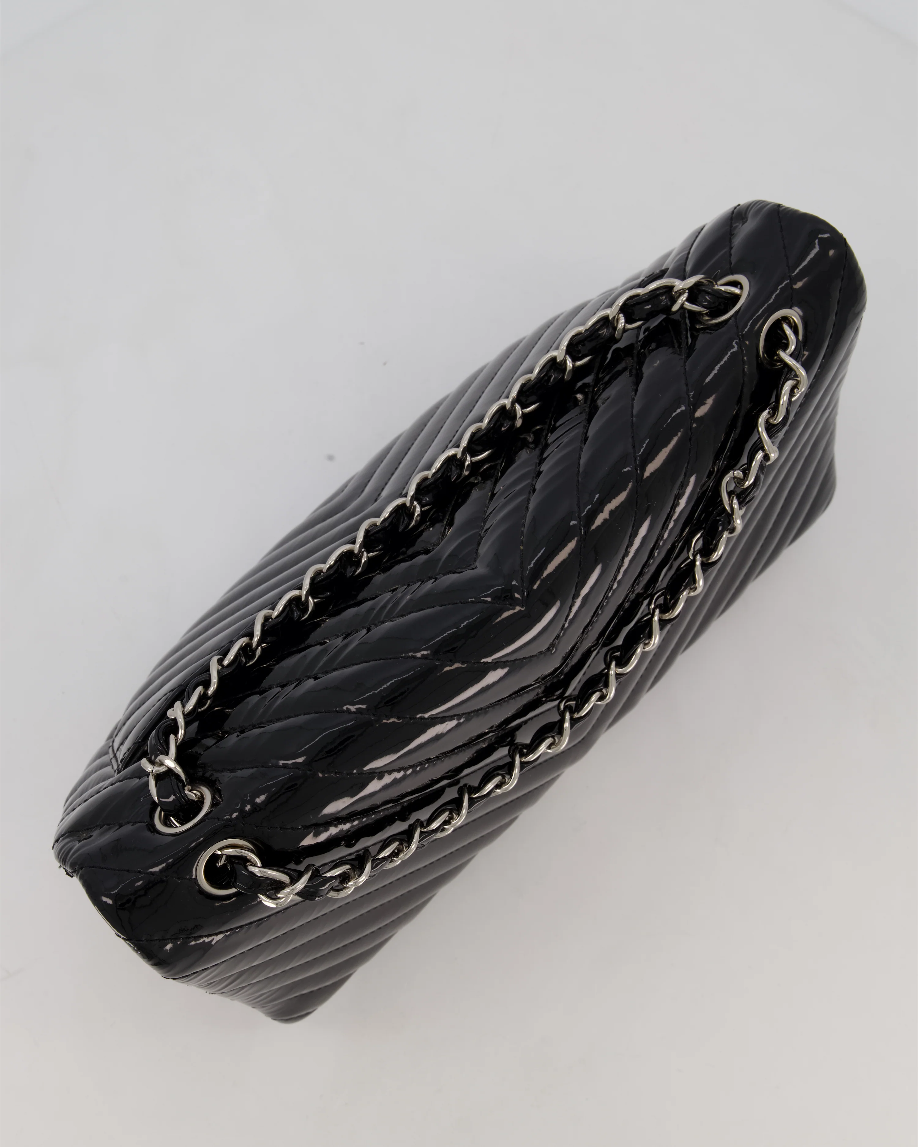 Chanel Black Patent Maxi Classic Single Flap Bag with Silver Hardware - Image 15