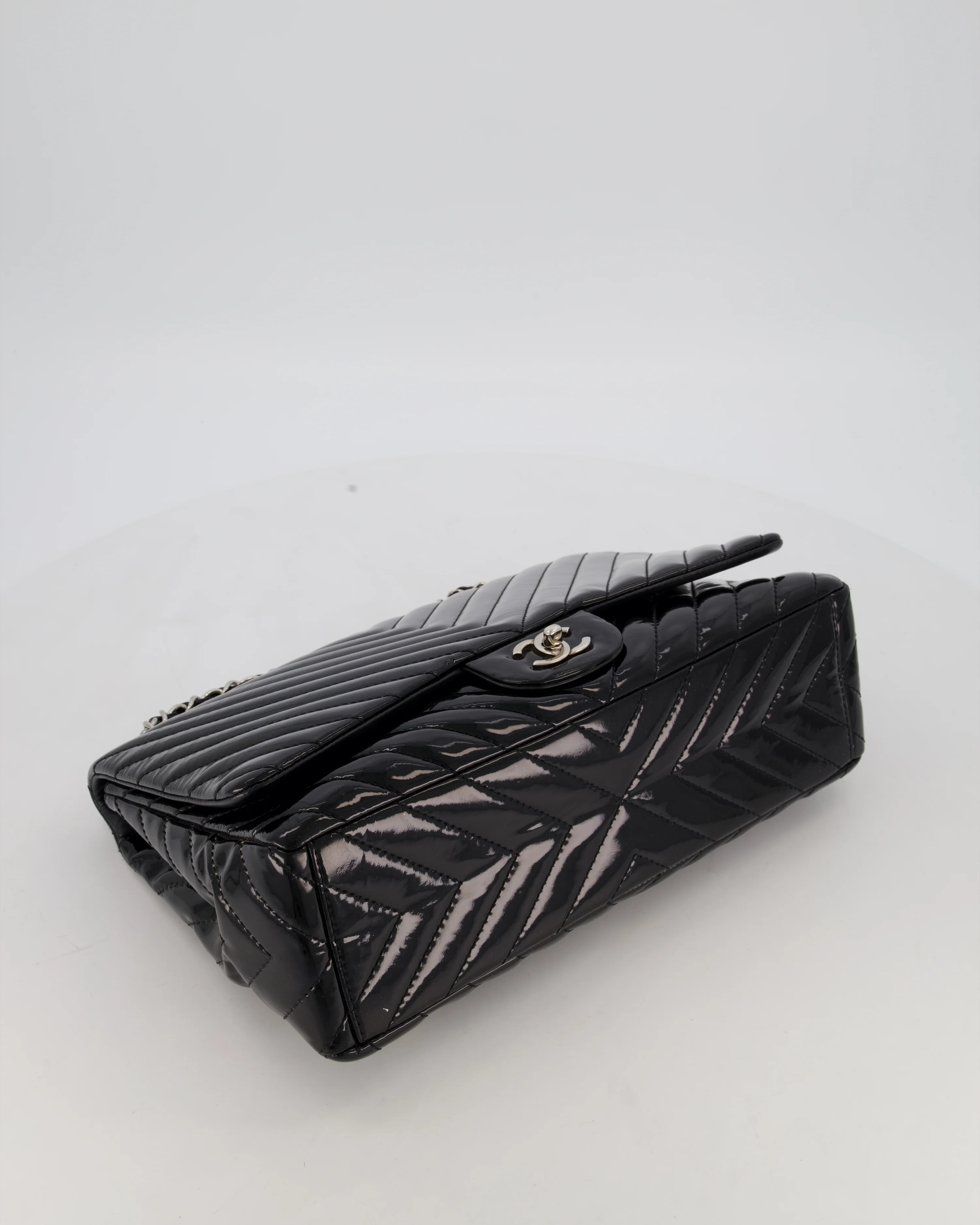 Chanel Black Patent Maxi Classic Single Flap Bag with Silver Hardware - Image 18