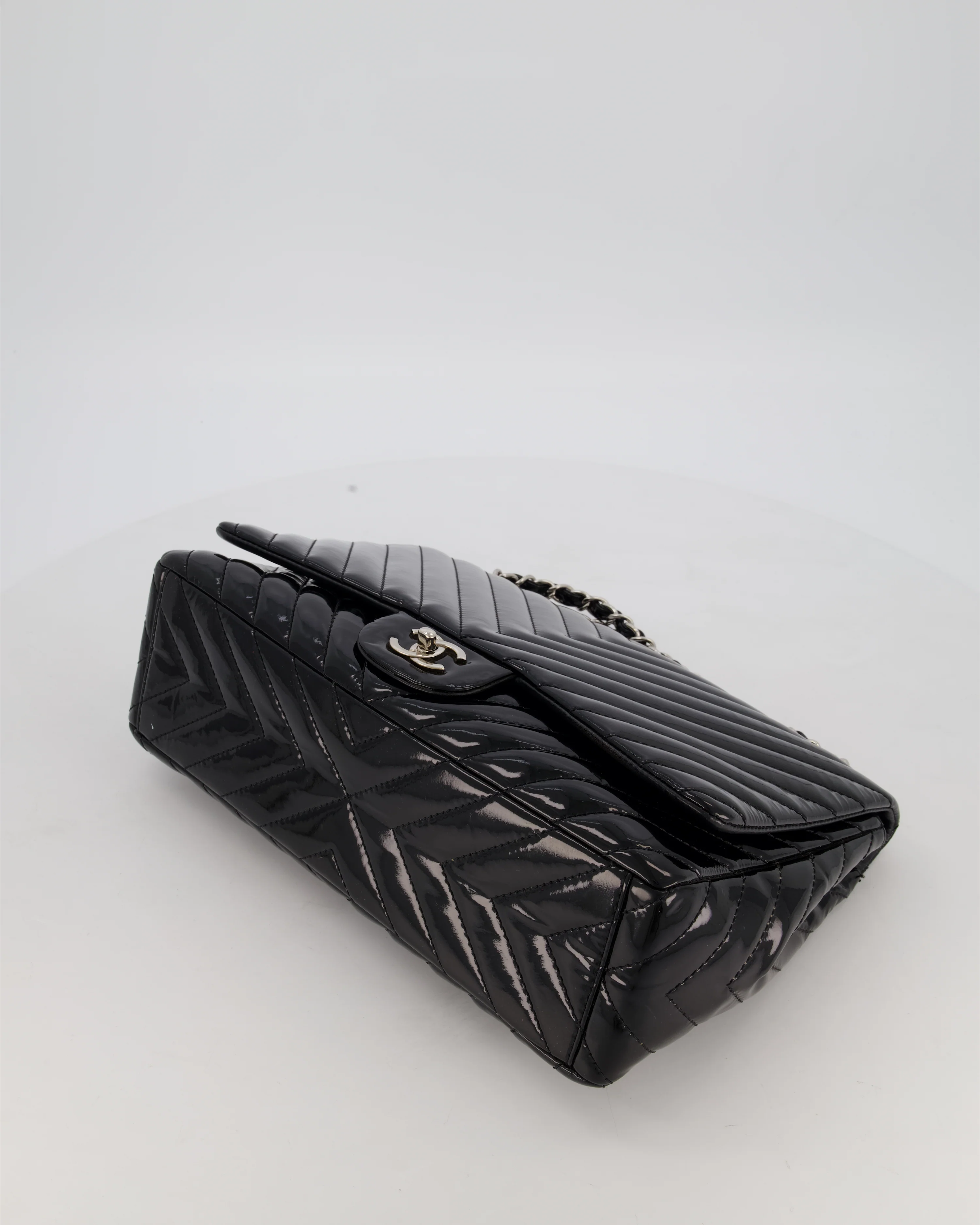 Chanel Black Patent Maxi Classic Single Flap Bag with Silver Hardware - Image 19