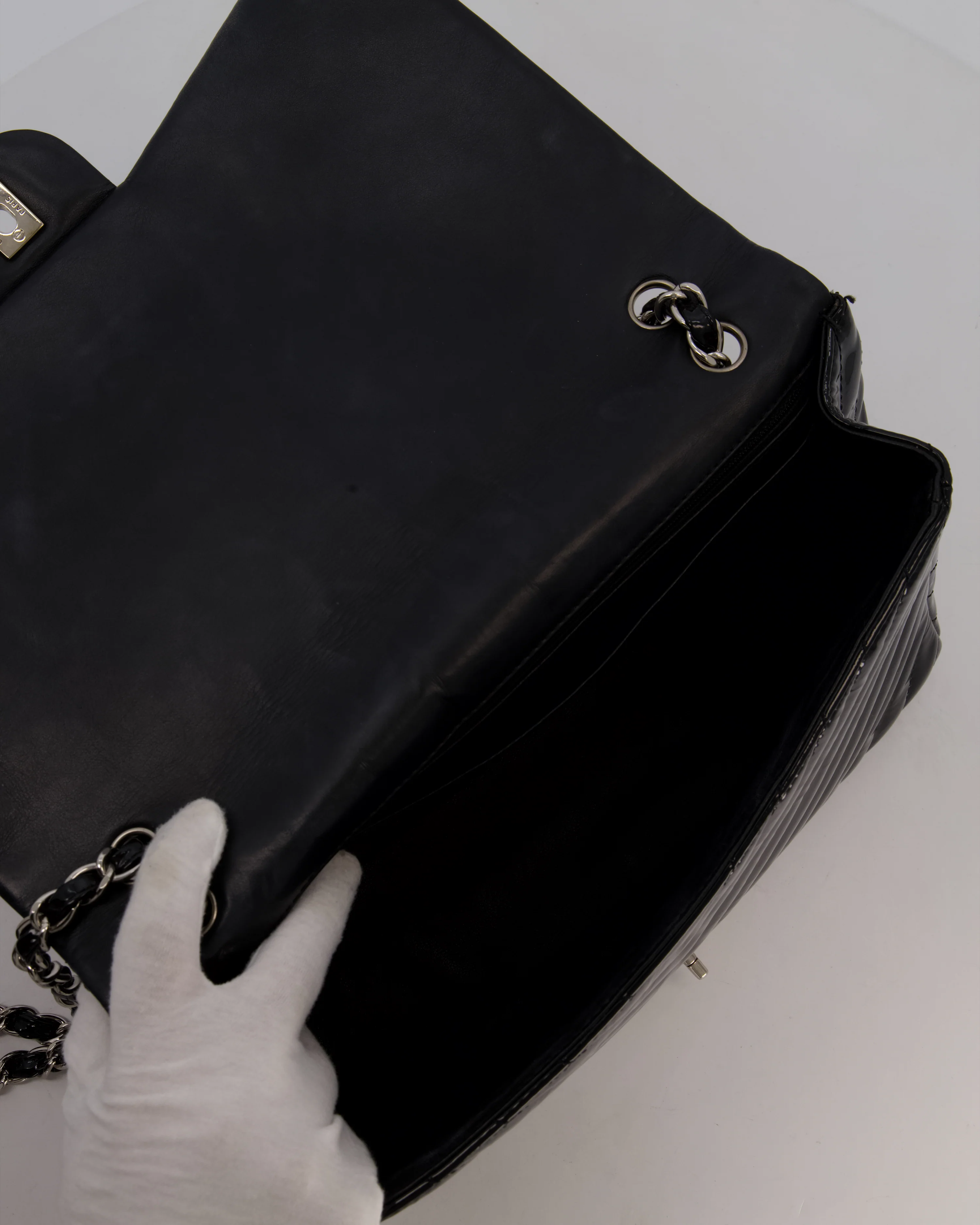 Chanel Black Patent Maxi Classic Single Flap Bag with Silver Hardware - Image 20