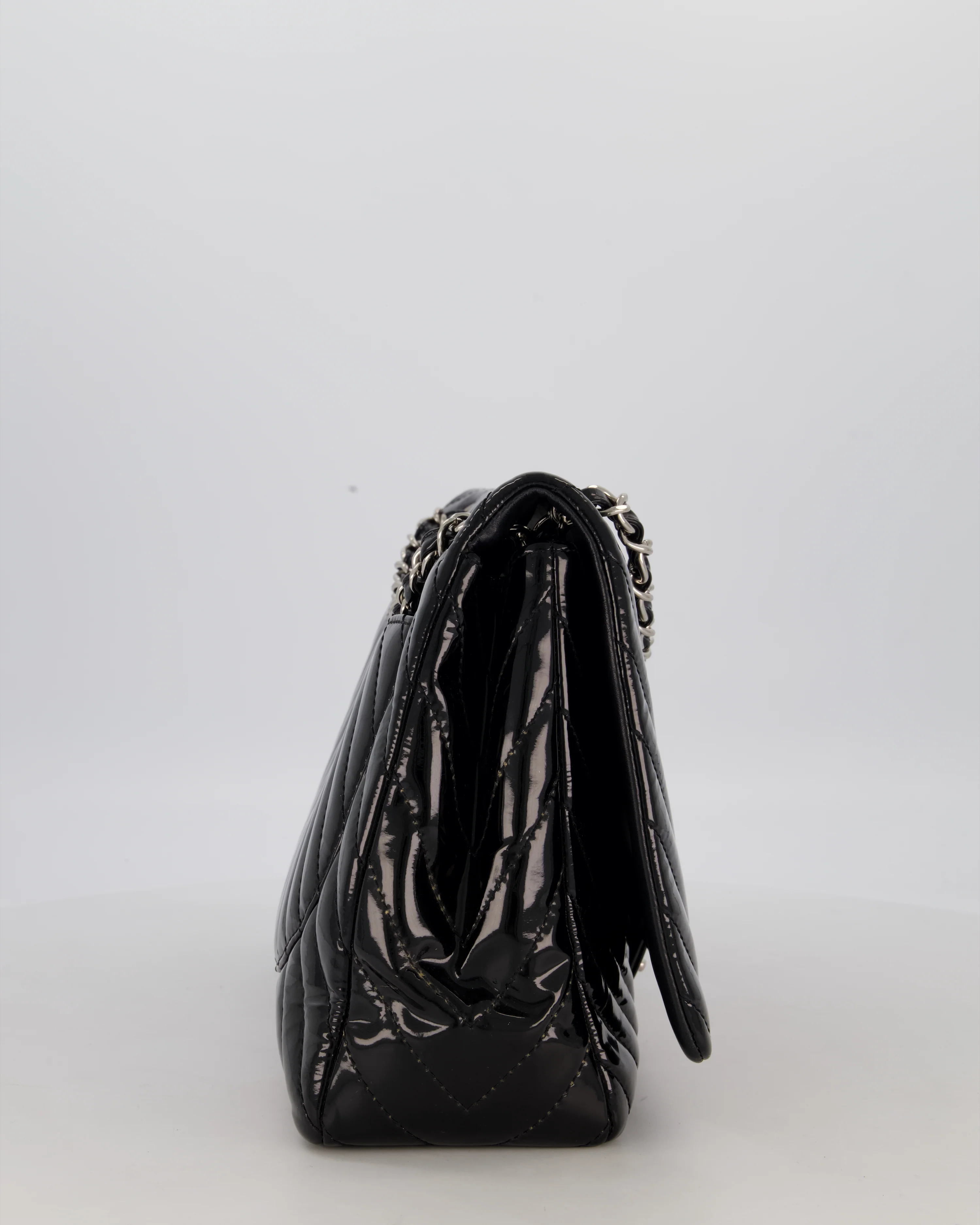 Chanel Black Patent Maxi Classic Single Flap Bag with Silver Hardware - Image 4