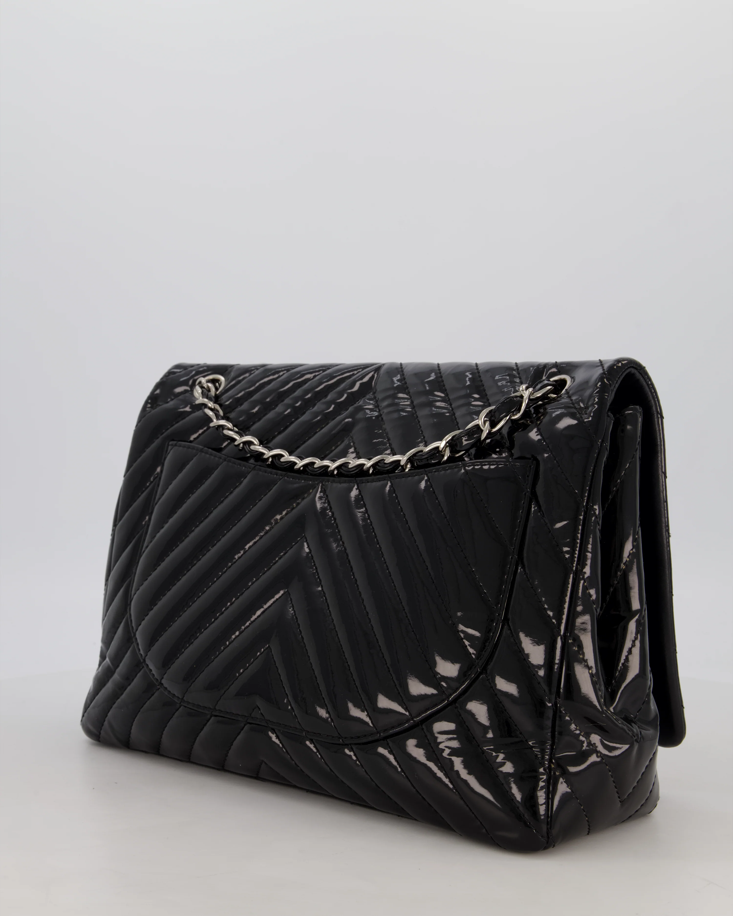 Chanel Black Patent Maxi Classic Single Flap Bag with Silver Hardware - Image 5