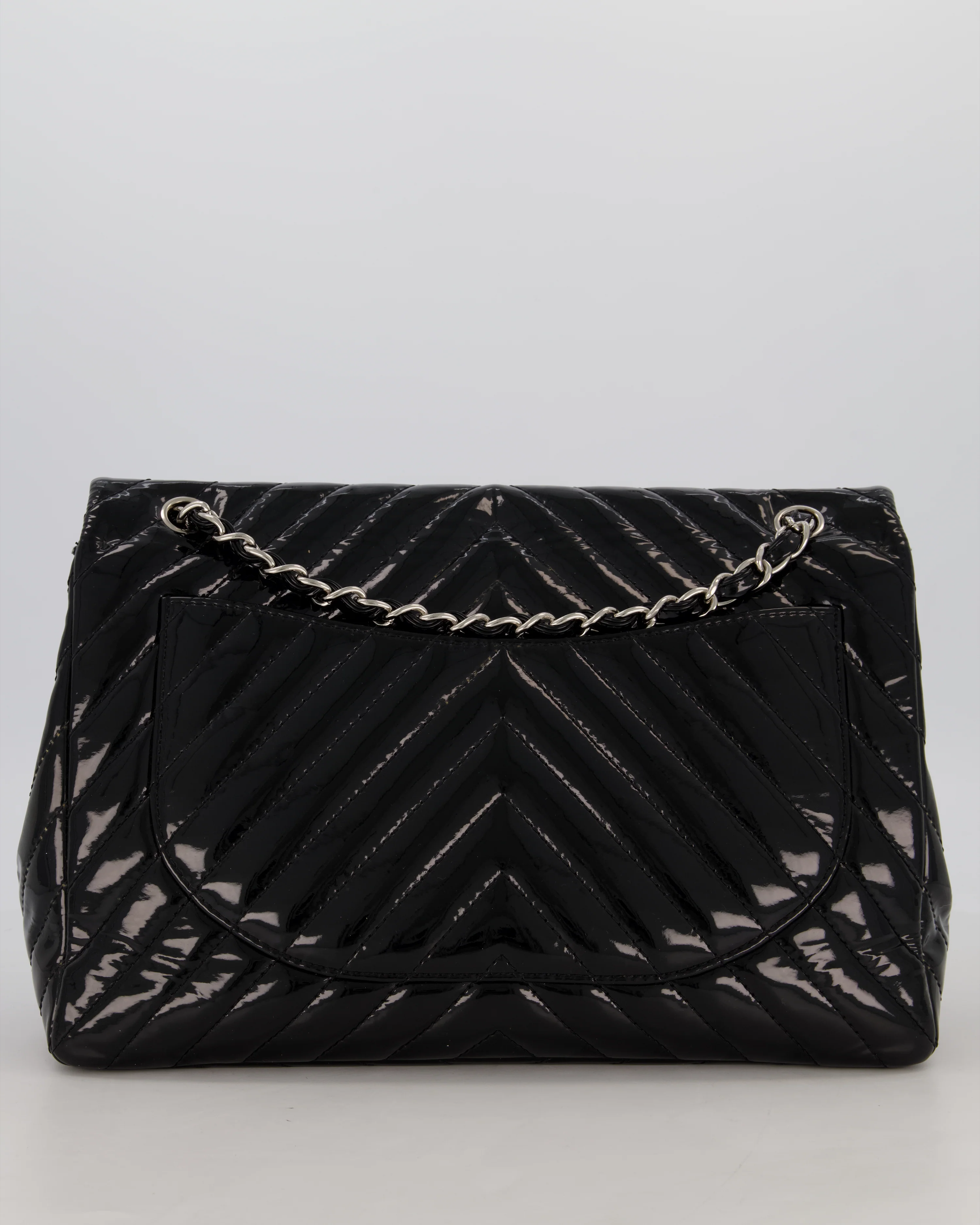Chanel Black Patent Maxi Classic Single Flap Bag with Silver Hardware - Image 6