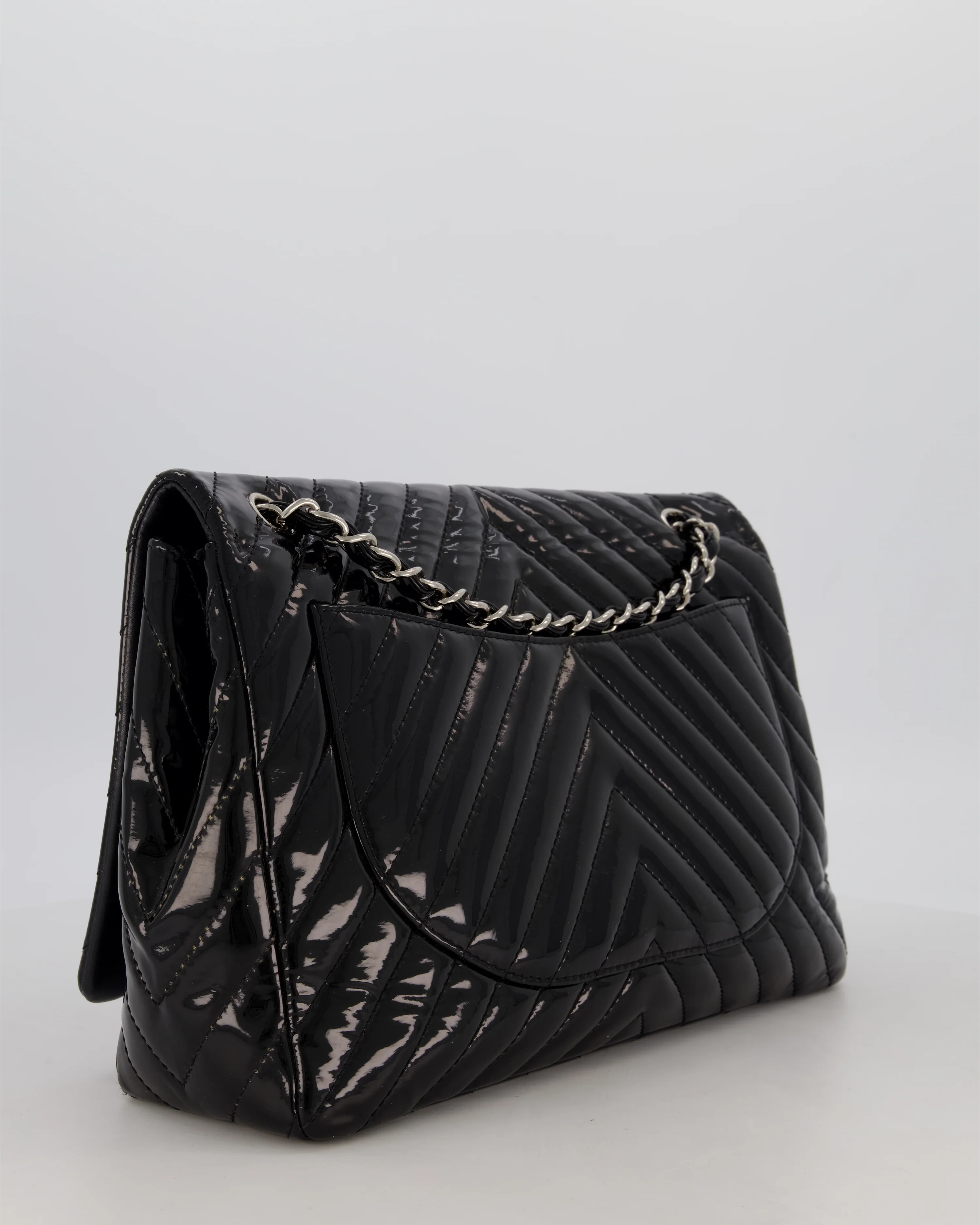 Chanel Black Patent Maxi Classic Single Flap Bag with Silver Hardware - Image 7