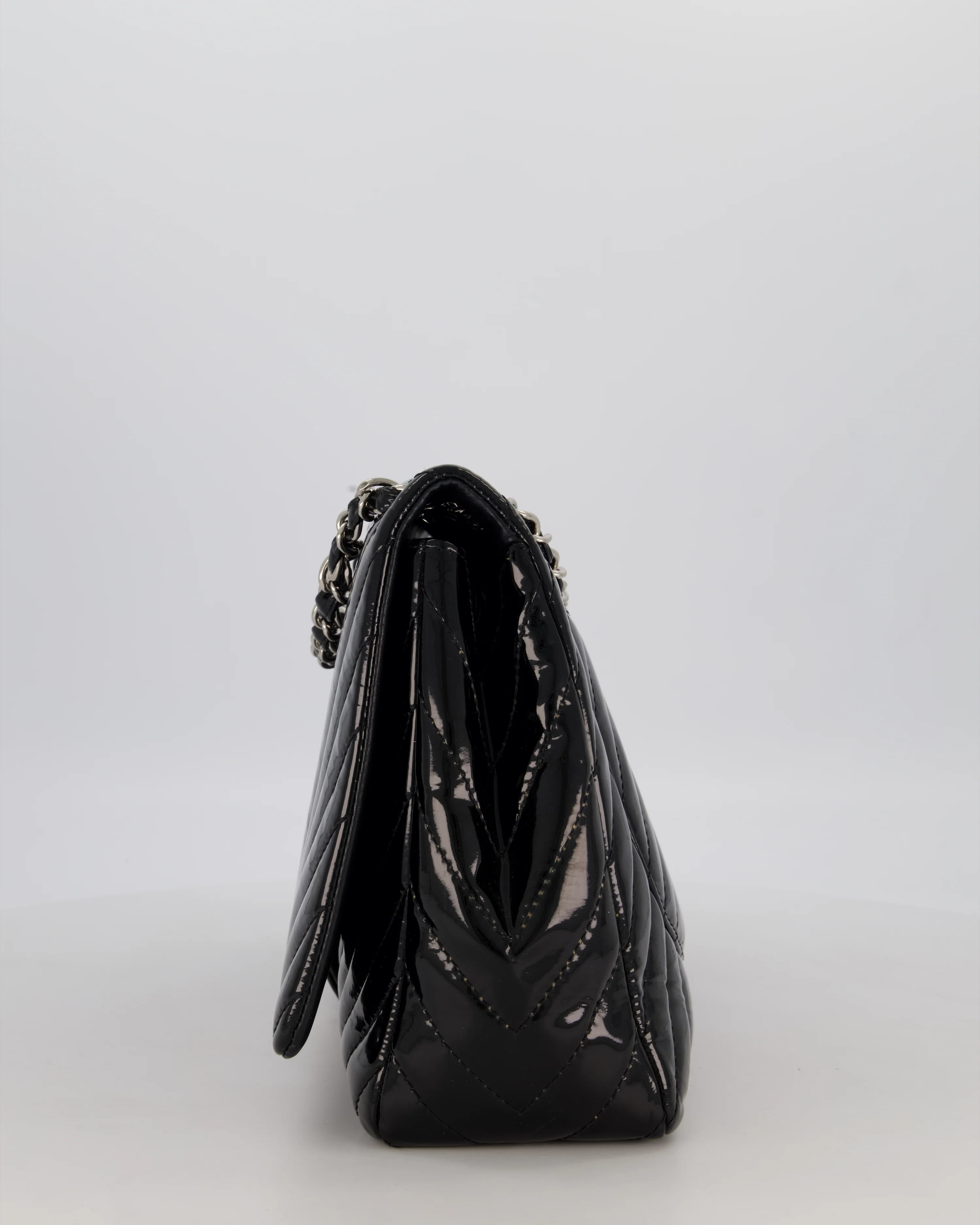 Chanel Black Patent Maxi Classic Single Flap Bag with Silver Hardware - Image 8