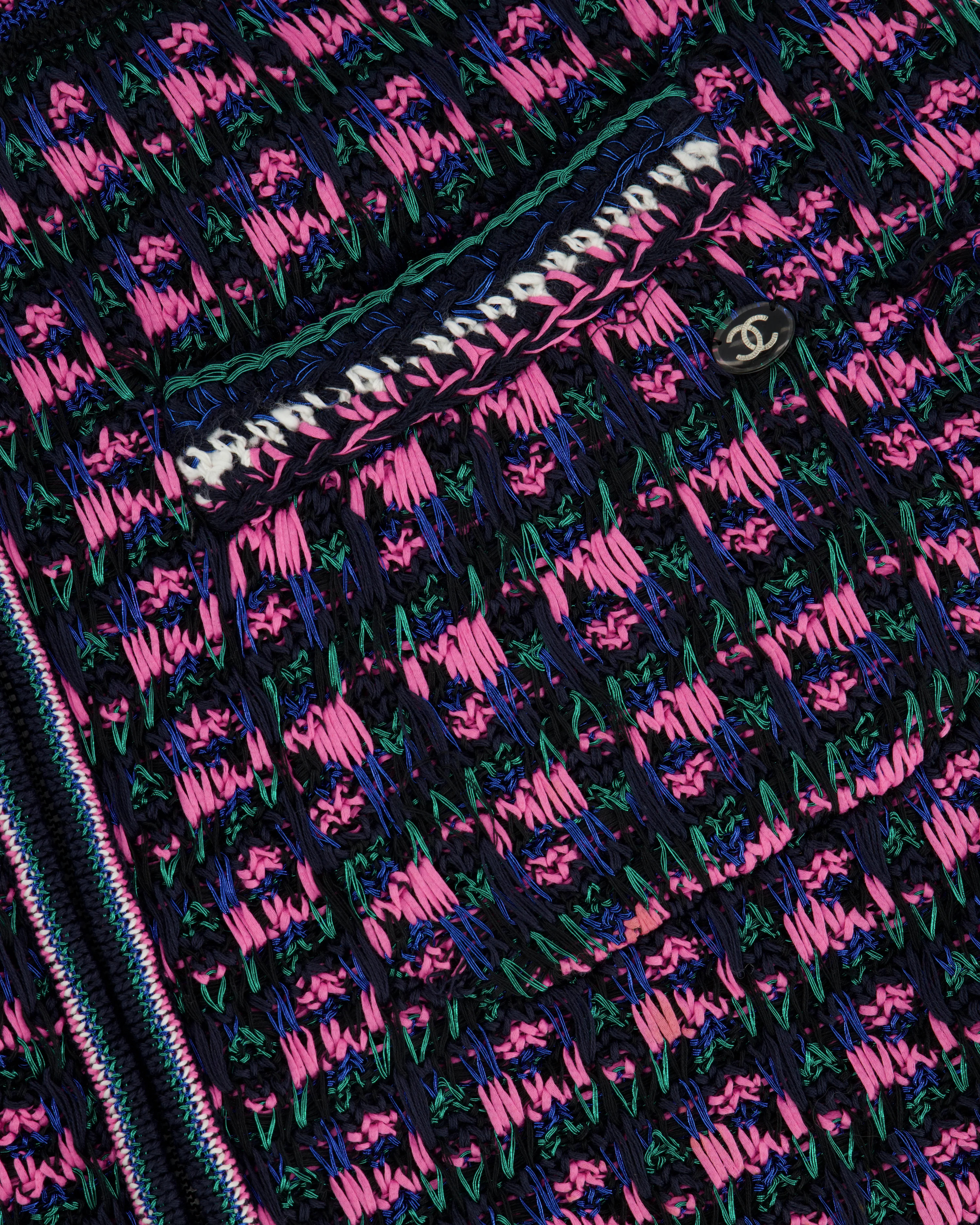 Chanel Black, Pink and Green Tweed Top and Mini Skirt Set with Metallic Fibres Size FR  38 (UK 10) - Image 14