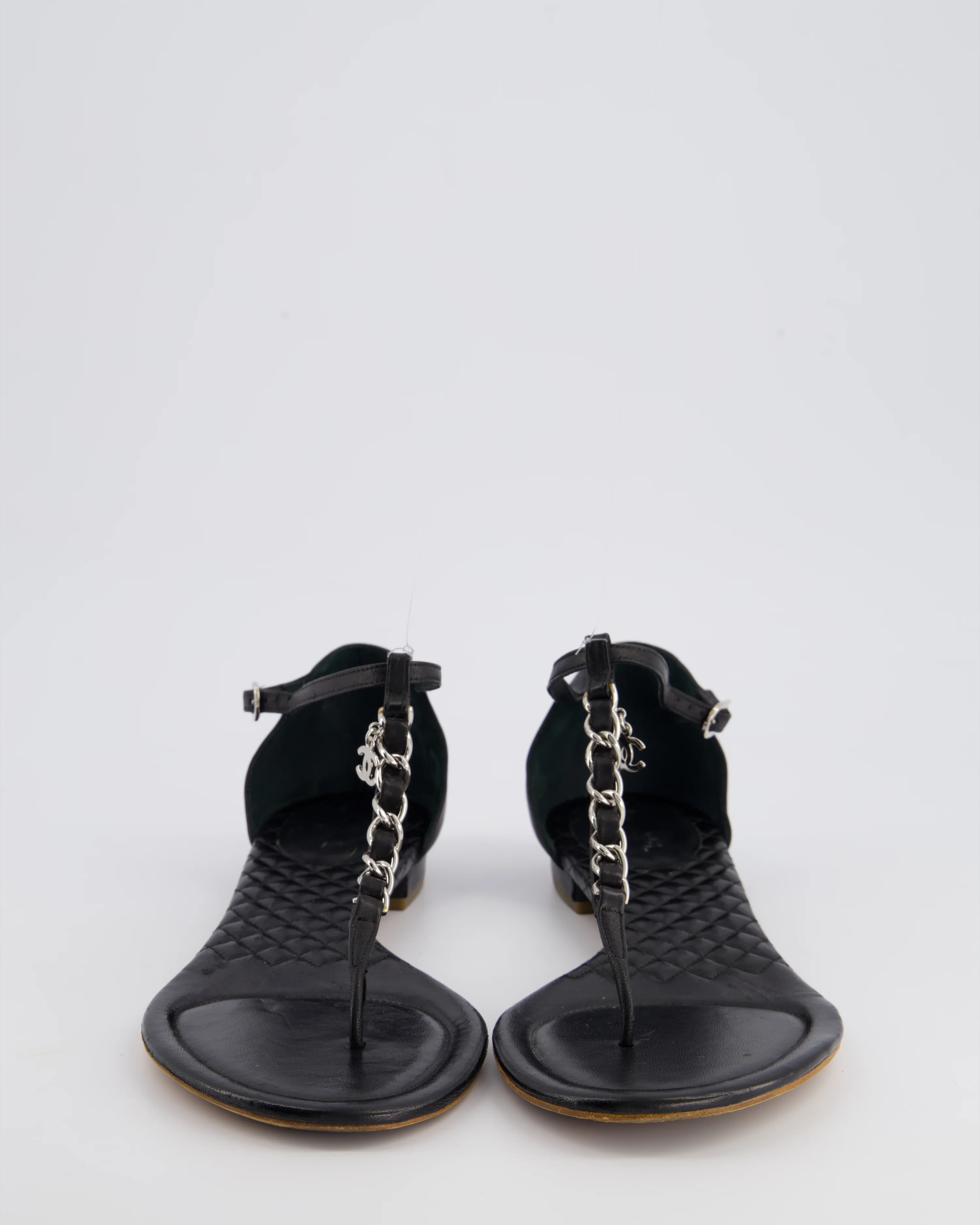 Chanel Black Leather Sandal with Chain CC Detail Size EU 40.5 - Image 3