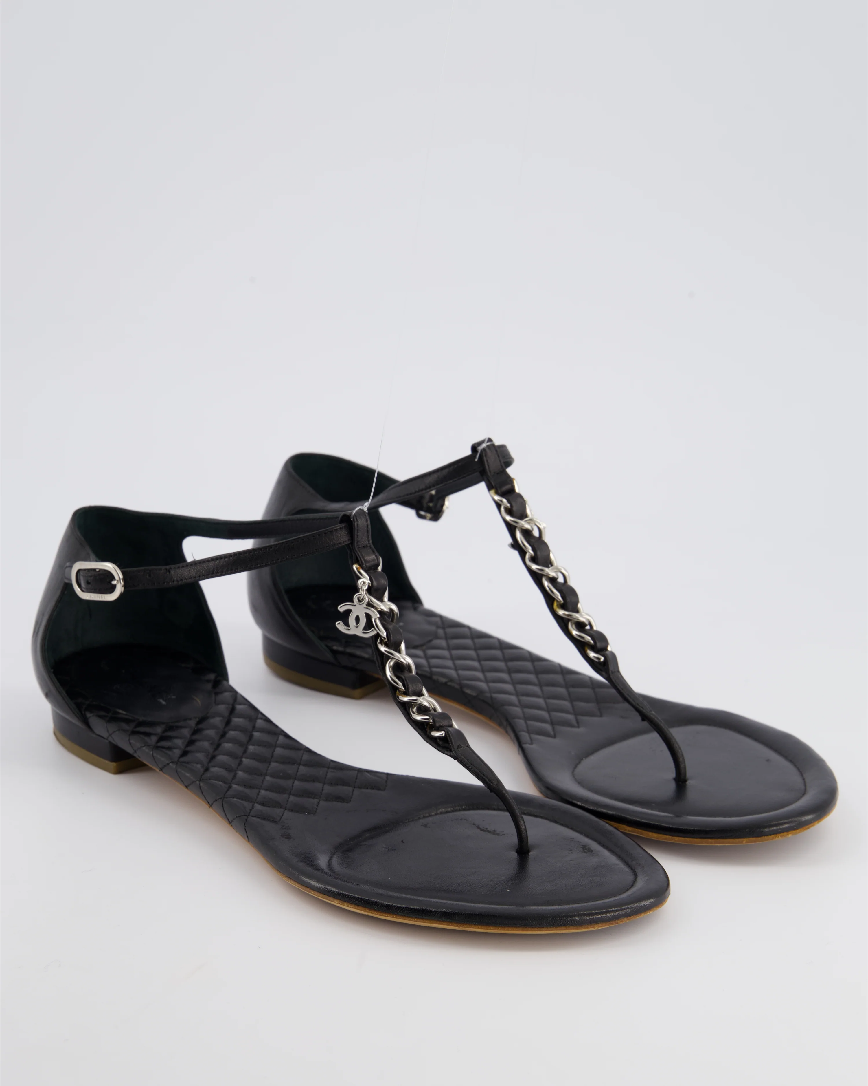 Chanel Black Leather Sandal with Chain CC Detail Size EU 40.5 - Image 5