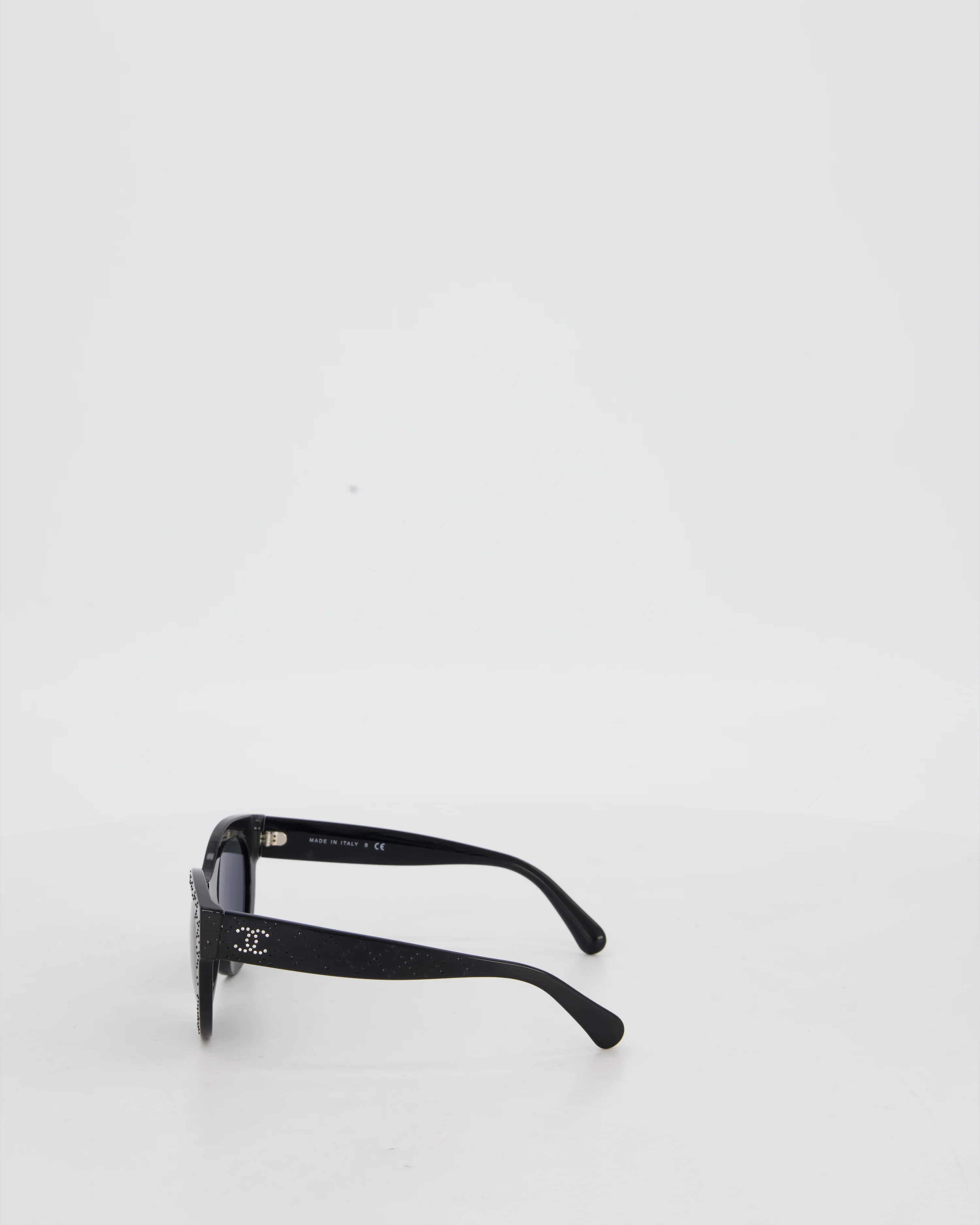 Chanel Black Rhinestone Quilted Sunglasses with Diamante CC Detail - Image 6
