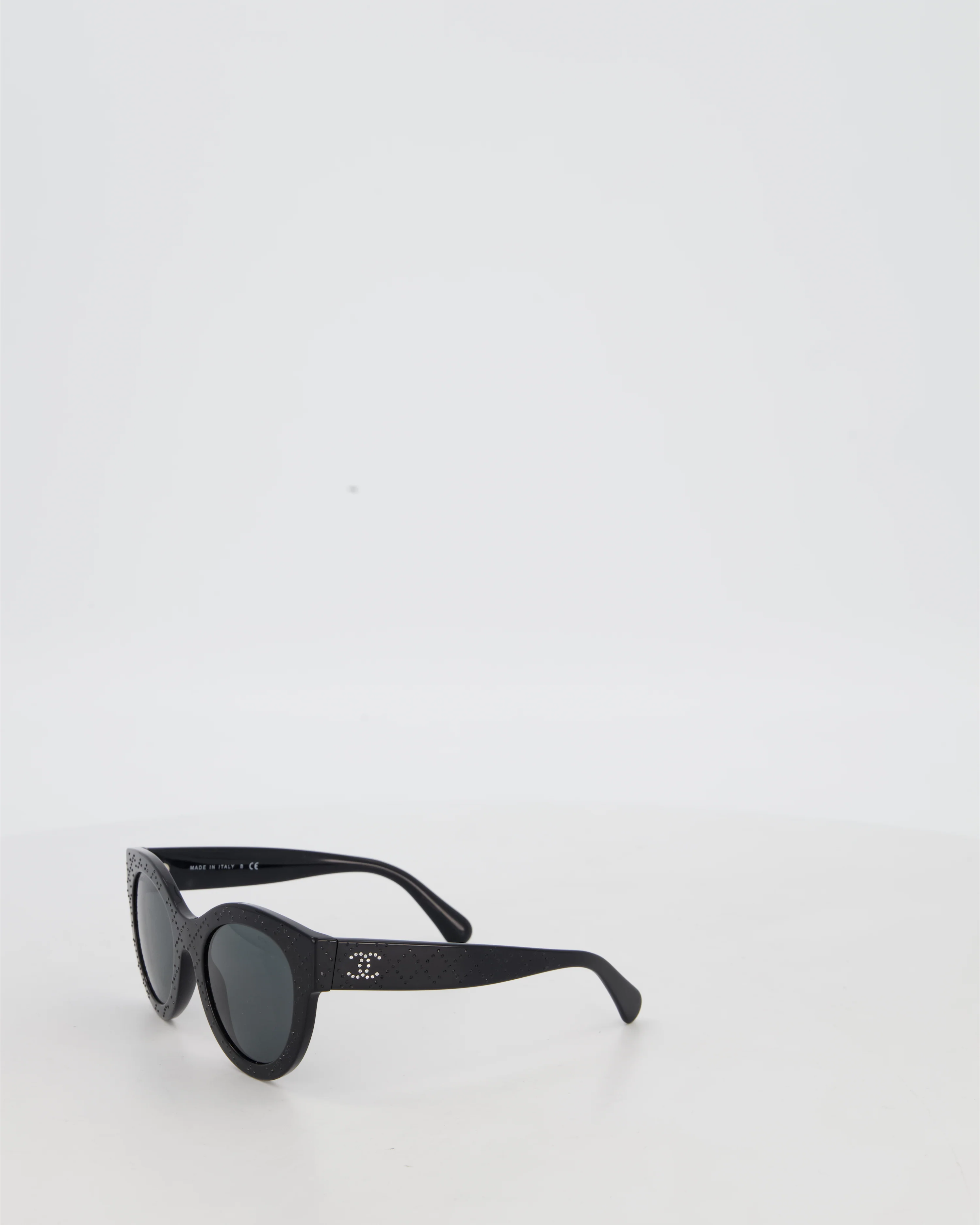 Chanel Black Rhinestone Quilted Sunglasses with Diamante CC Detail - Image 7