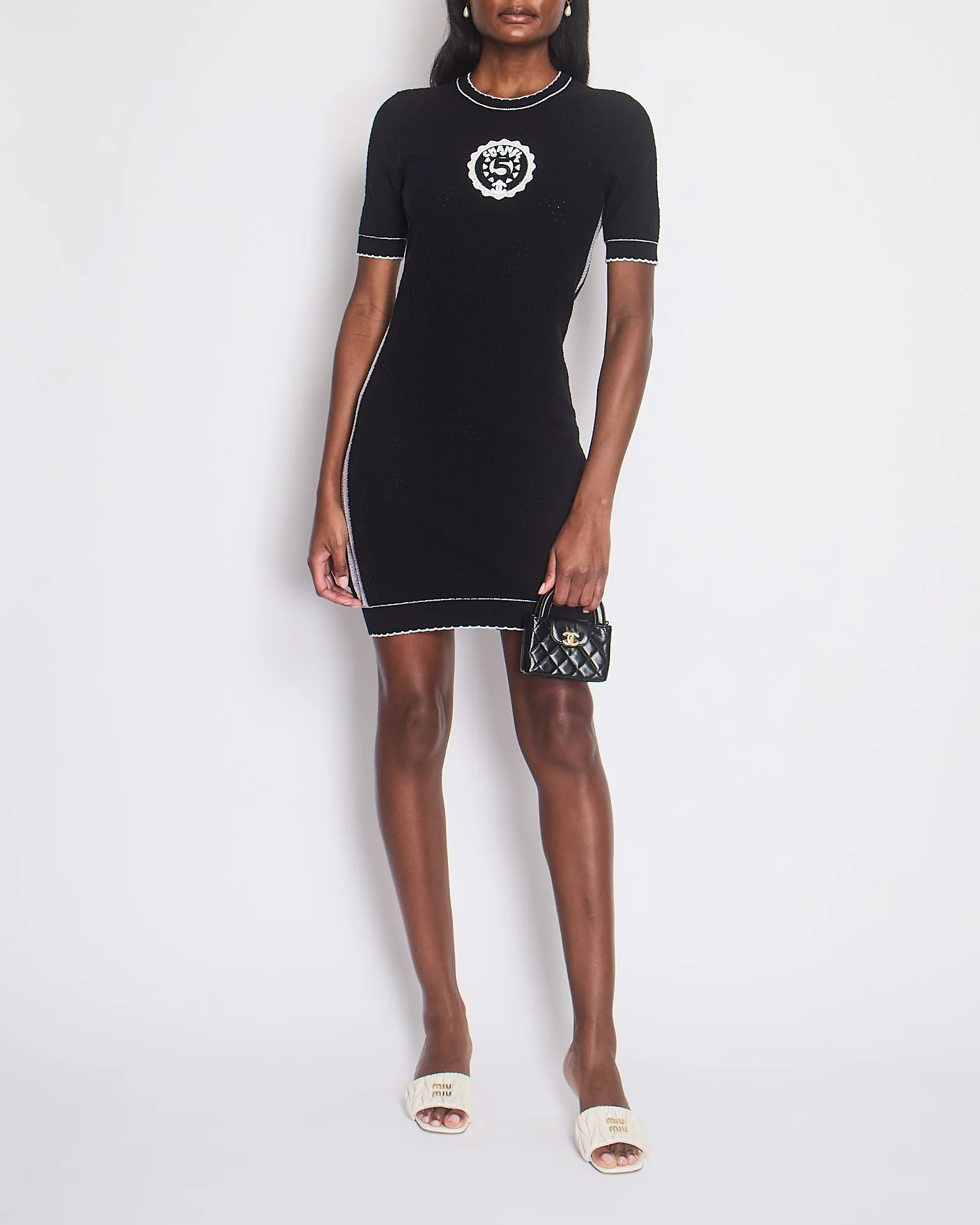 Chanel Black Round Neck No5 Logo Knitted Dress Size 36 (UK 8)