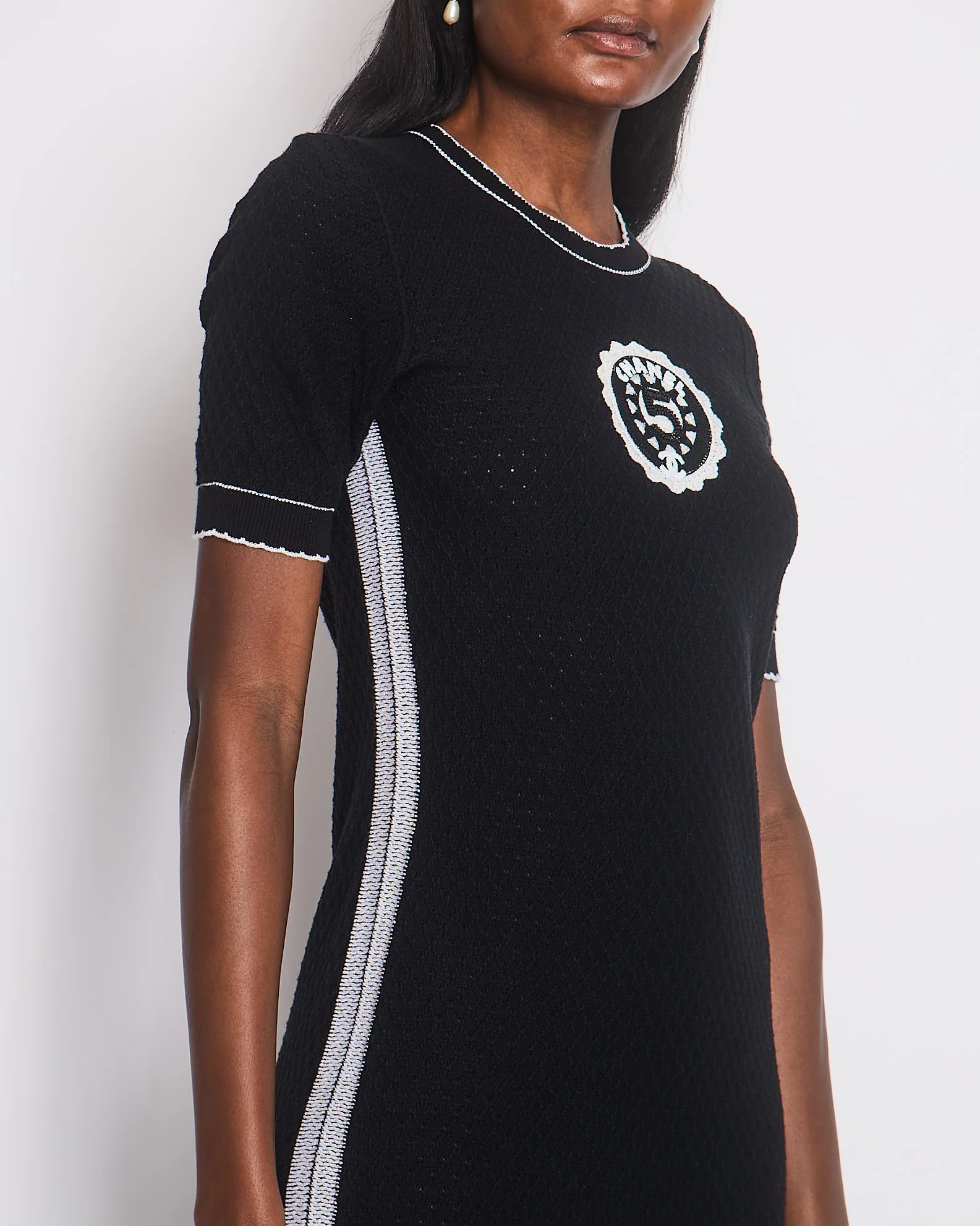 Chanel Black Round Neck No5 Logo Knitted Dress Size 36 (UK 8) - Image 3