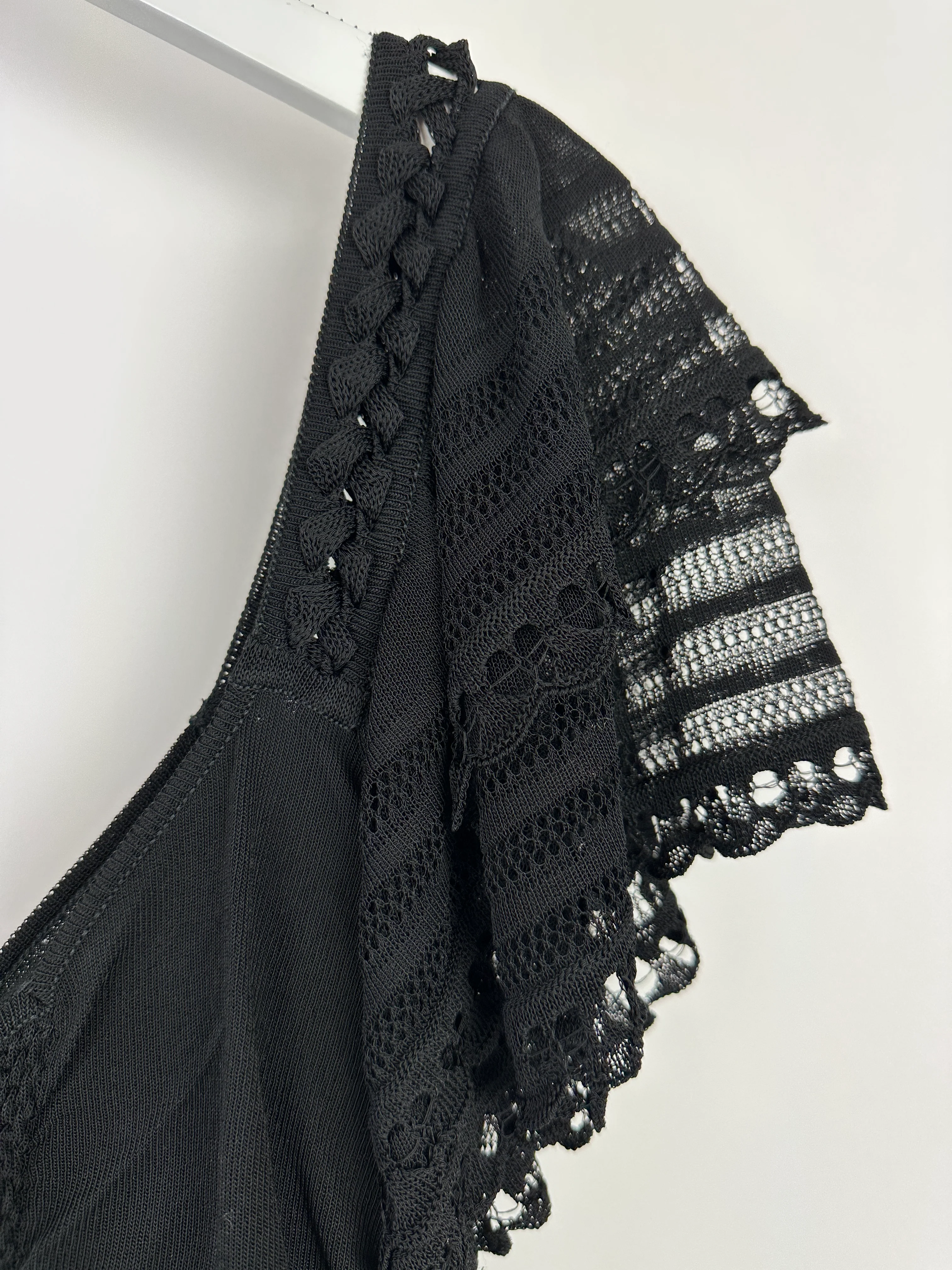 Chanel 07C Black Short Sleeve Midi Dress With Crochet and Ruching Detail FR 36 (UK 8) - Image 10