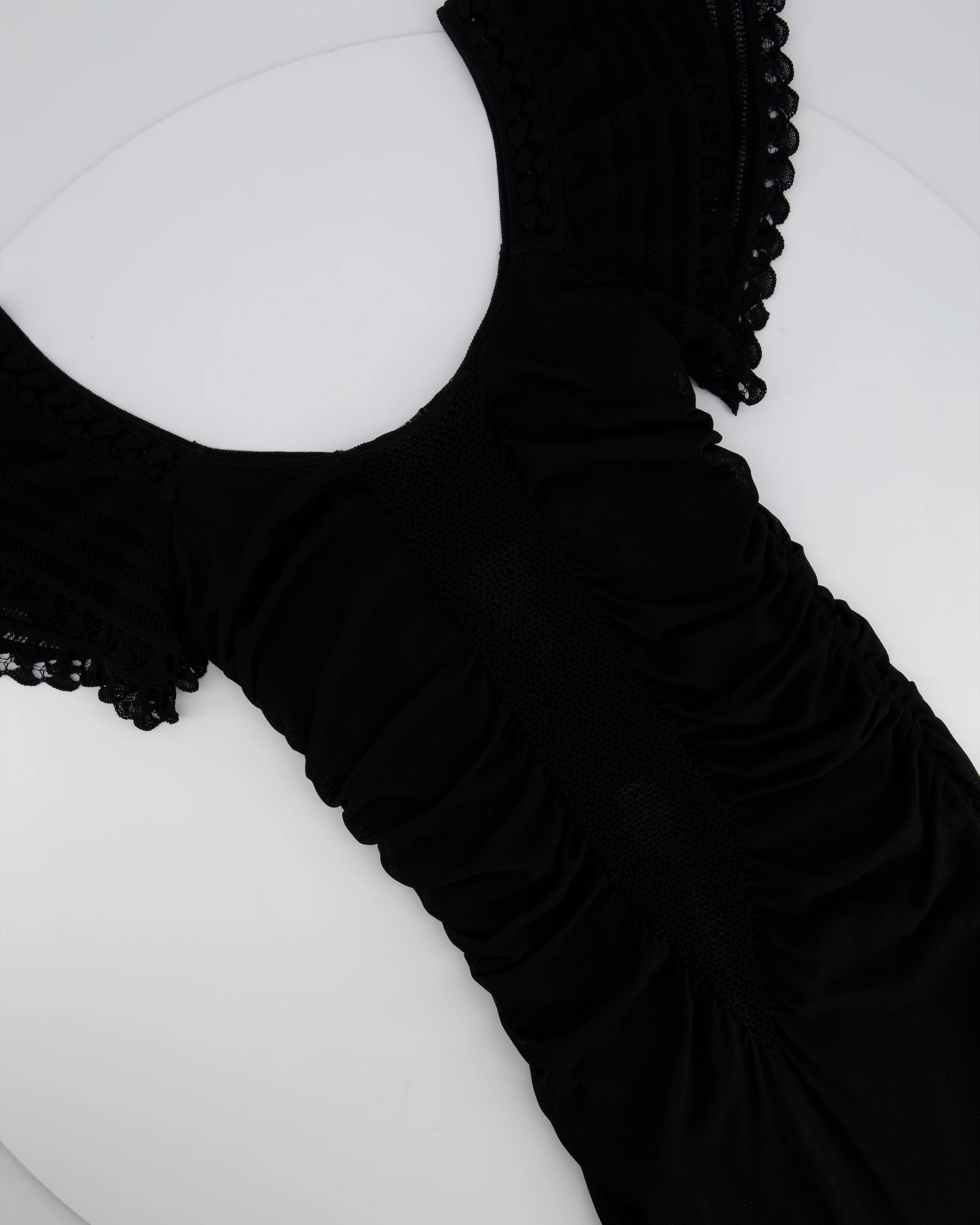 Chanel 07C Black Short Sleeve Midi Dress With Crochet and Ruching Detail FR 36 (UK 8) - Image 5