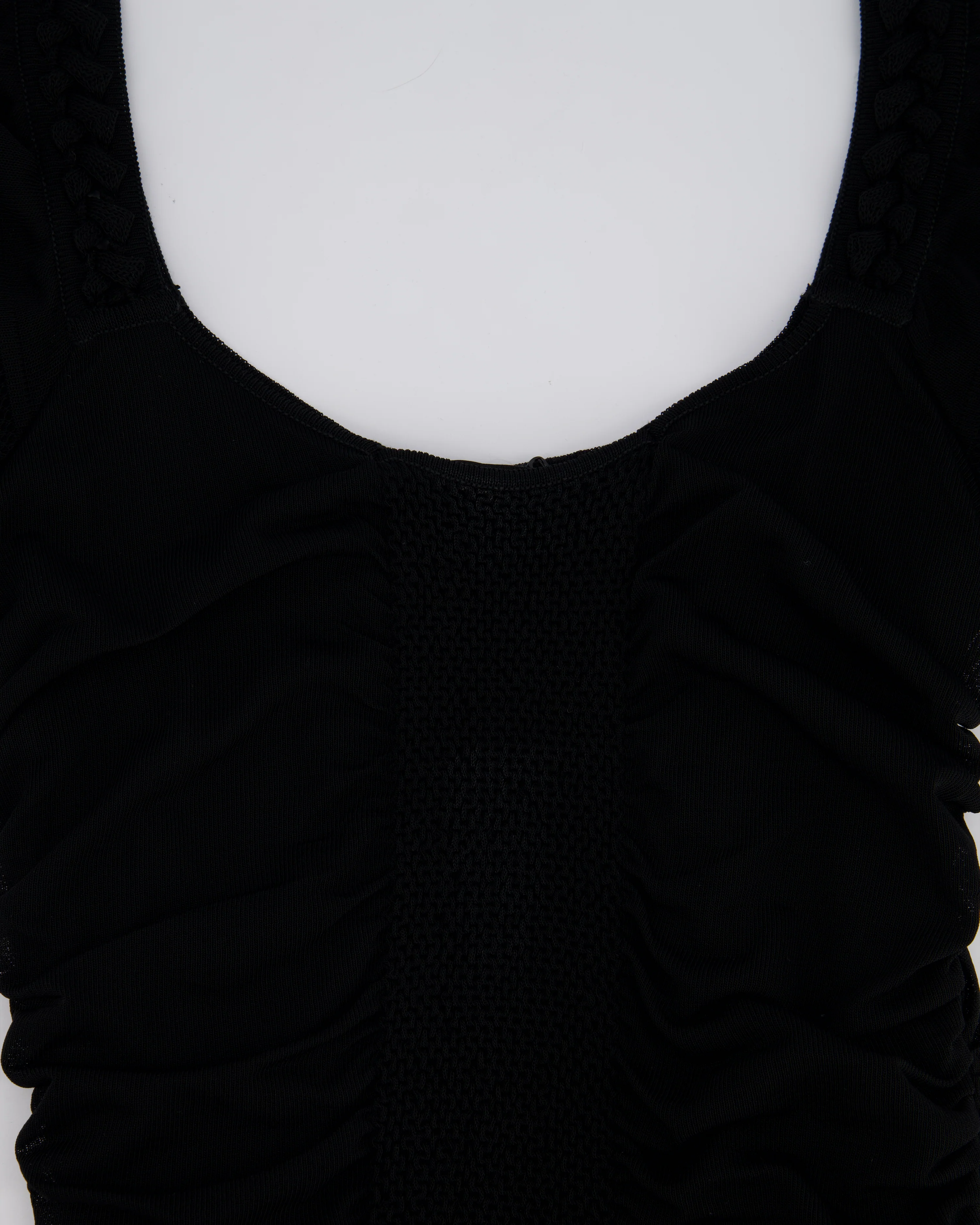 Chanel 07C Black Short Sleeve Midi Dress With Crochet and Ruching Detail FR 36 (UK 8) - Image 7