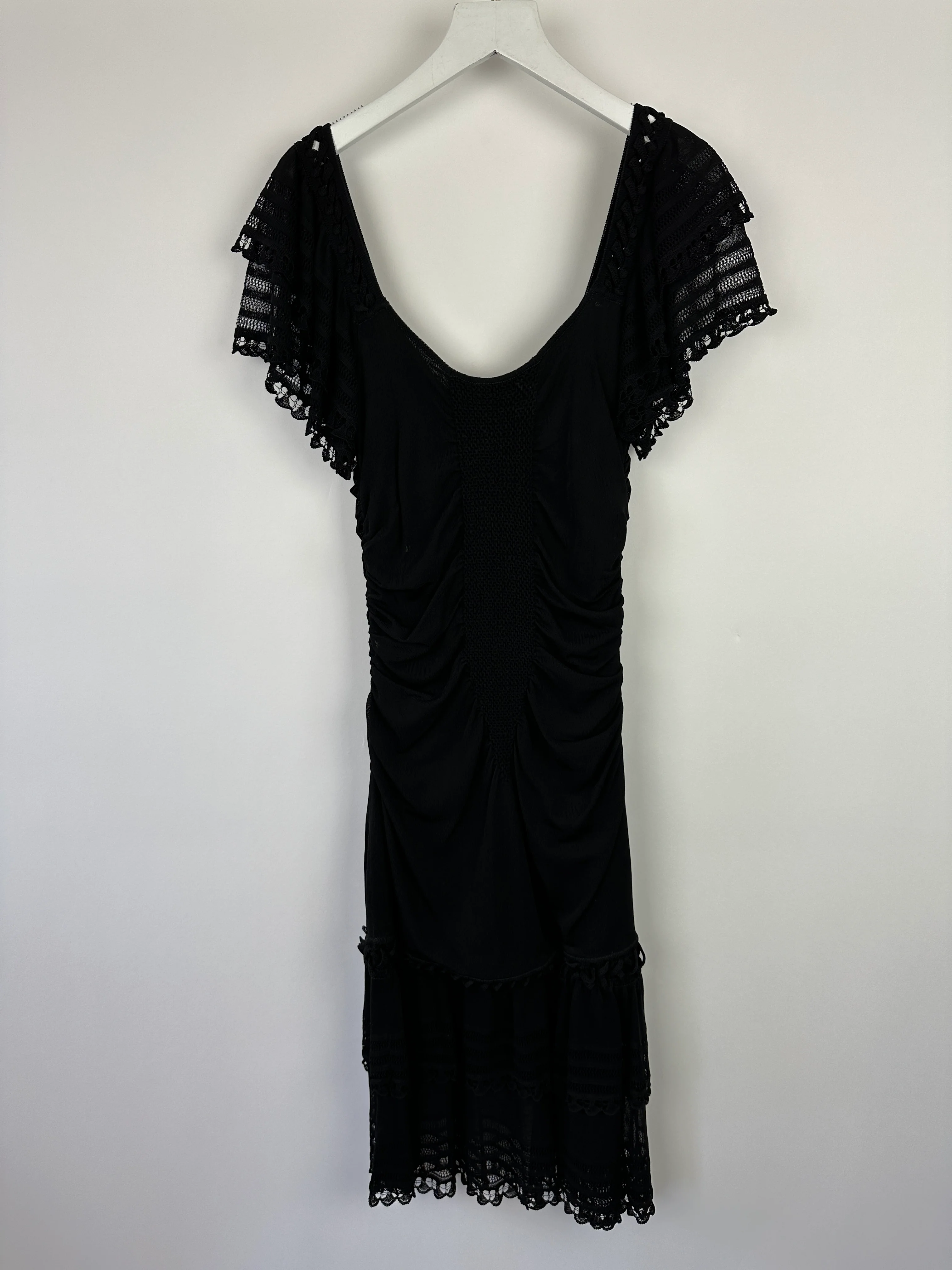 Chanel 07C Black Short Sleeve Midi Dress With Crochet and Ruching Detail FR 36 (UK 8) - Image 9