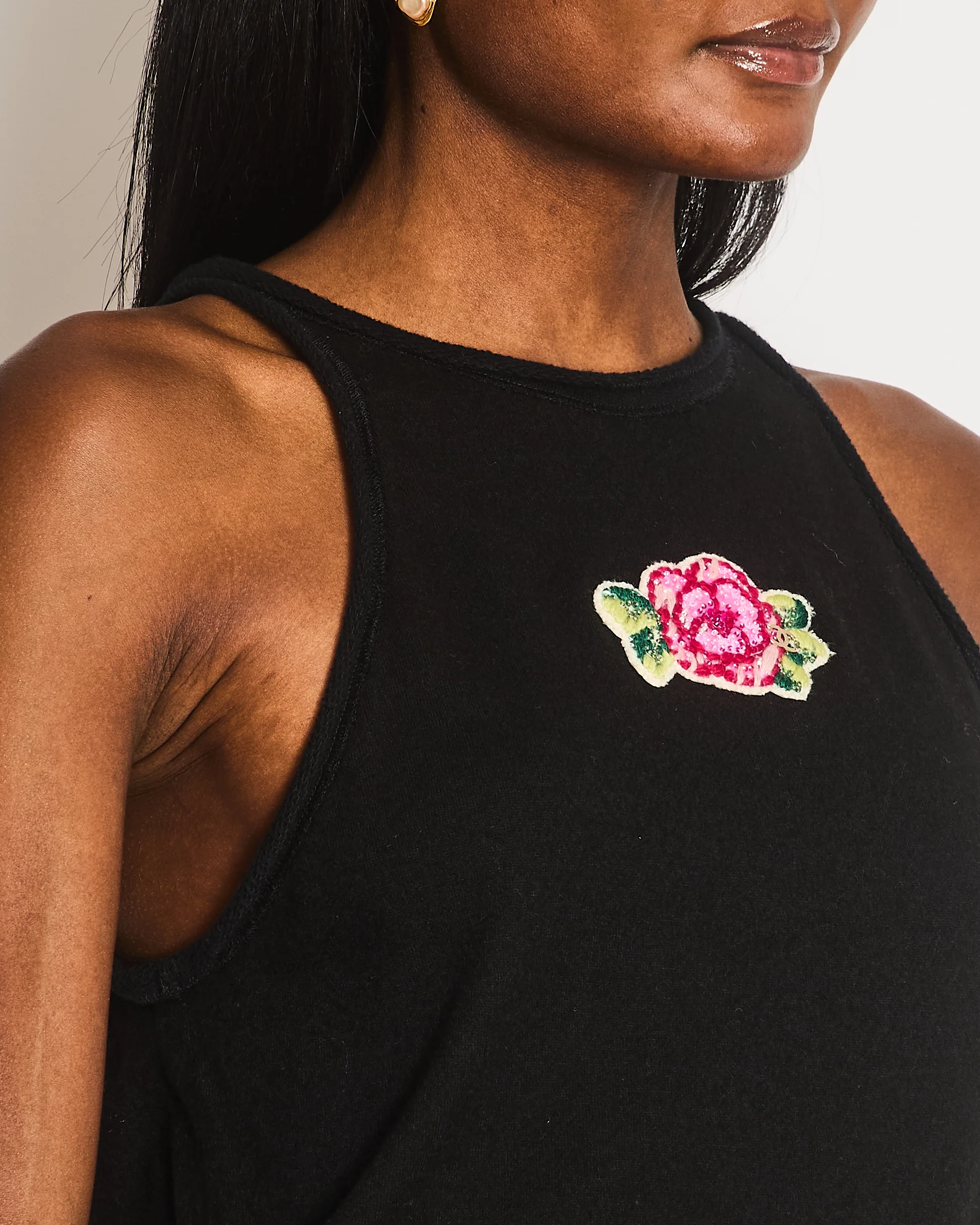 Chanel Black Sleeveless Tank Top with Flower Embellished Pattern and CC Logo Detail Size FR 38 (UK 10) - Image 4
