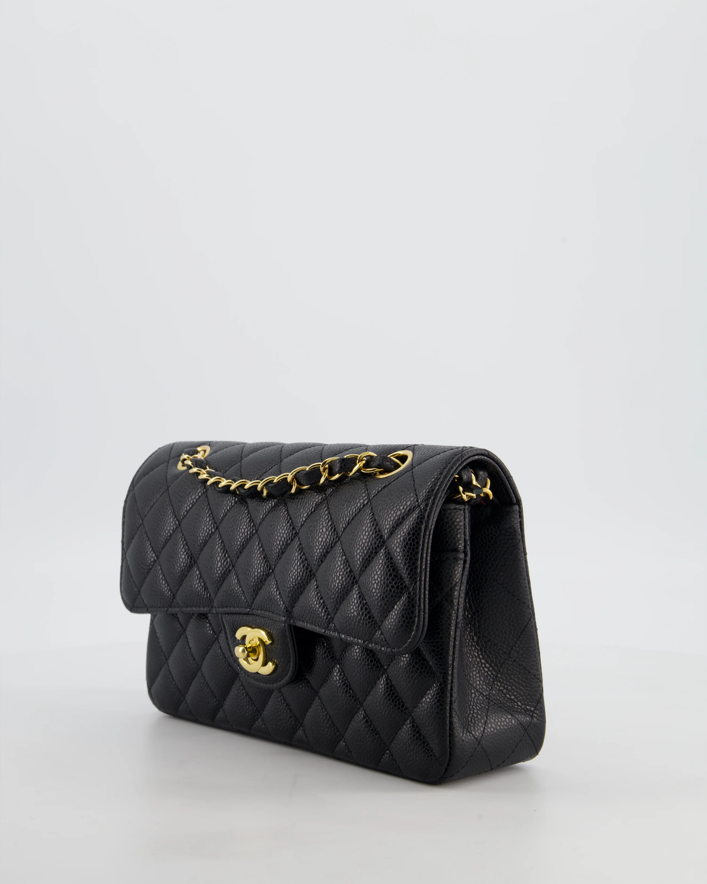 Chanel Black Small Classic Double Flap Bag in Caviar Leather with Gold Hardware - Image 11