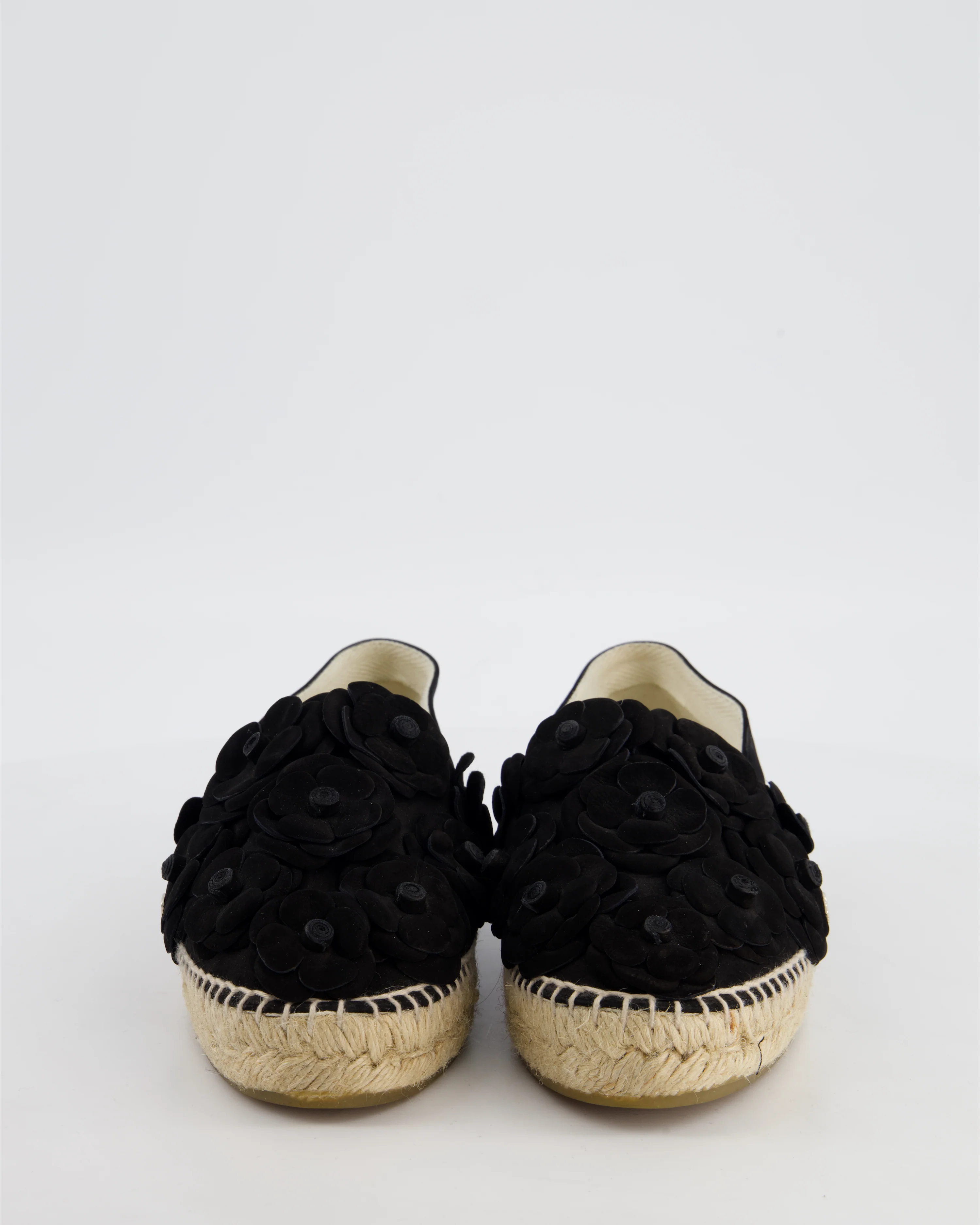 Chanel Black Suede Camellia Espadrilles with CC Logo Detail Size EU 38 - Image 2