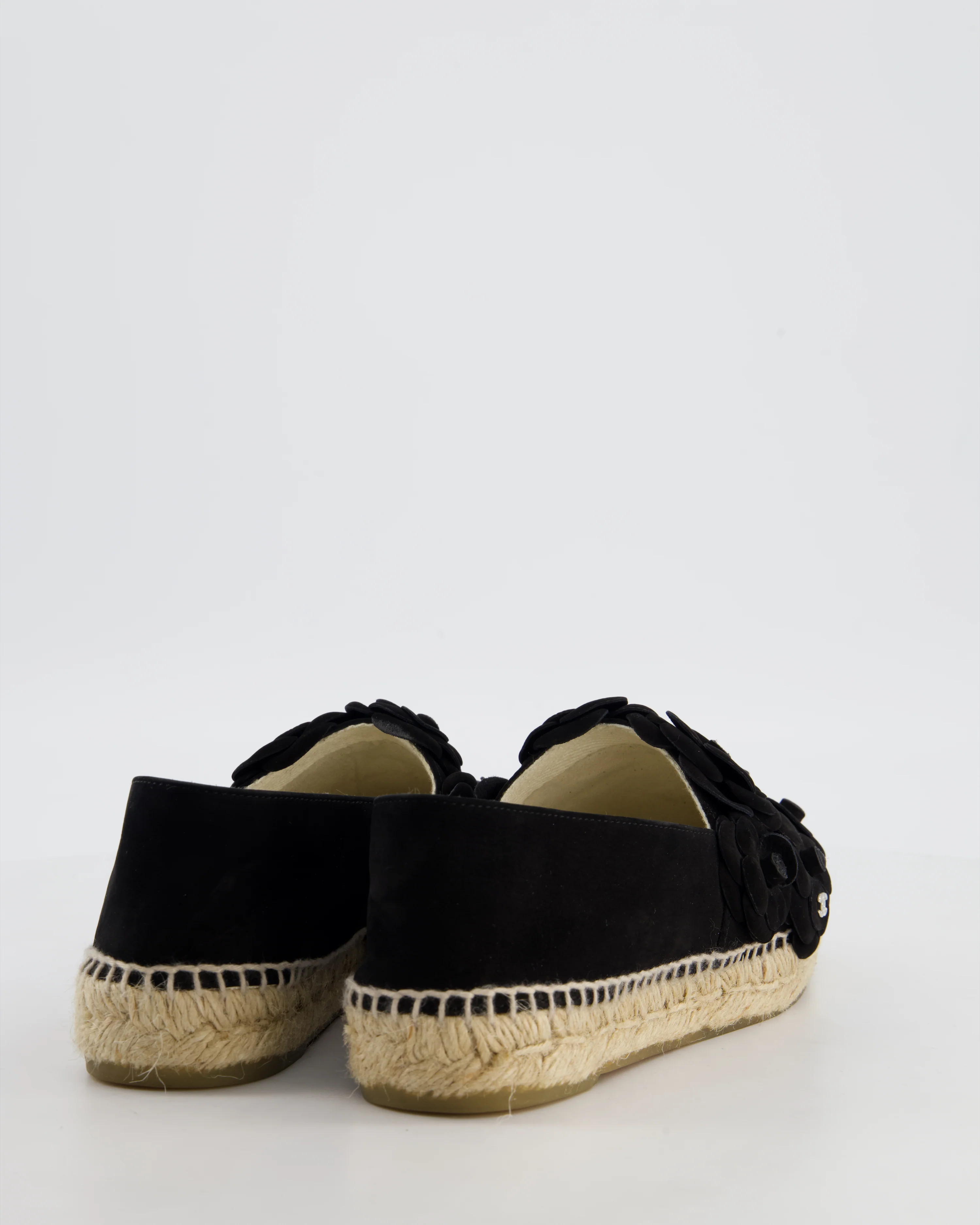 Chanel Black Suede Camellia Espadrilles with CC Logo Detail Size EU 38 - Image 4