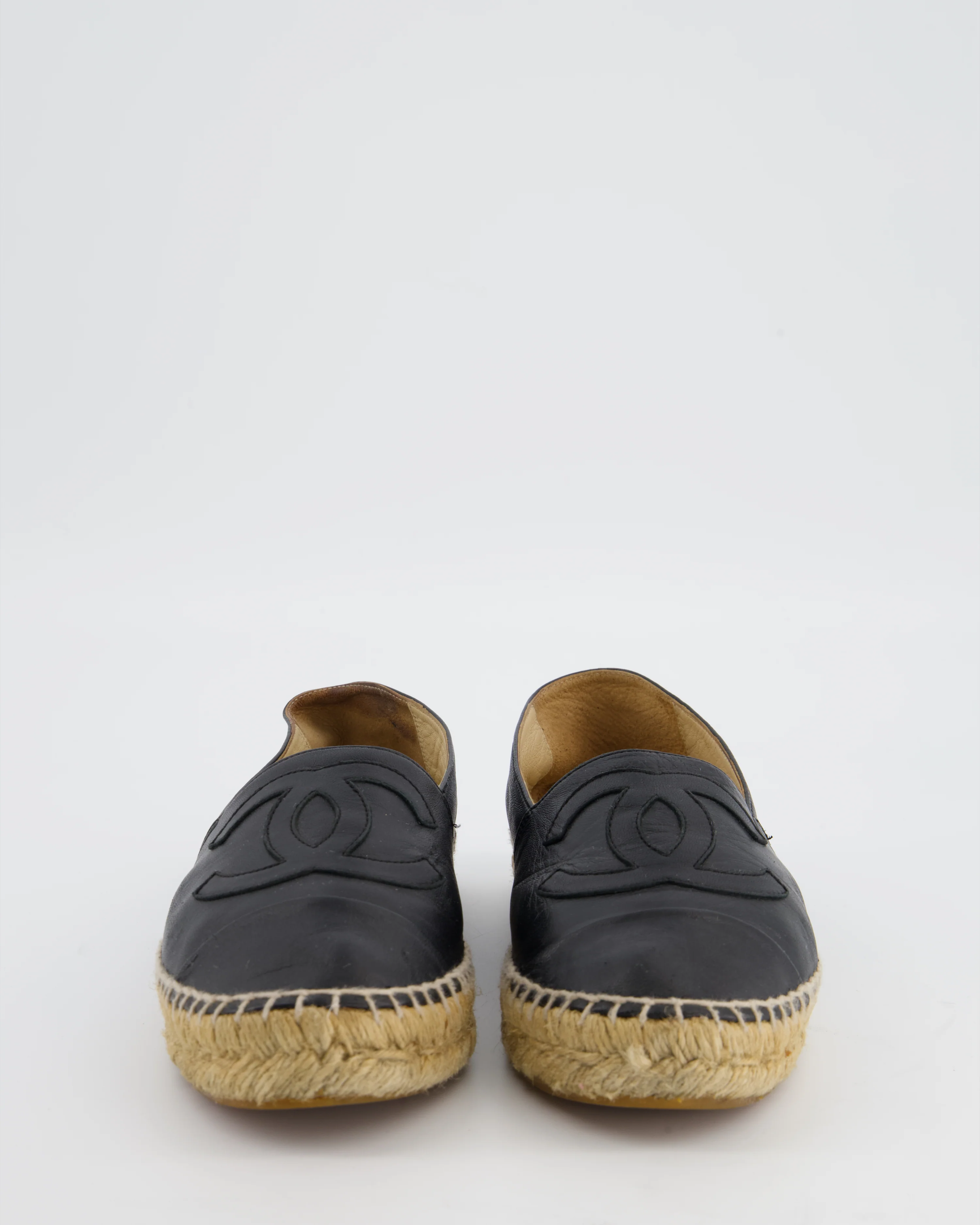 *FIRE PRICE* Chanel Black Leather Espadrilles CC Logo Size EU 37 - Image 4