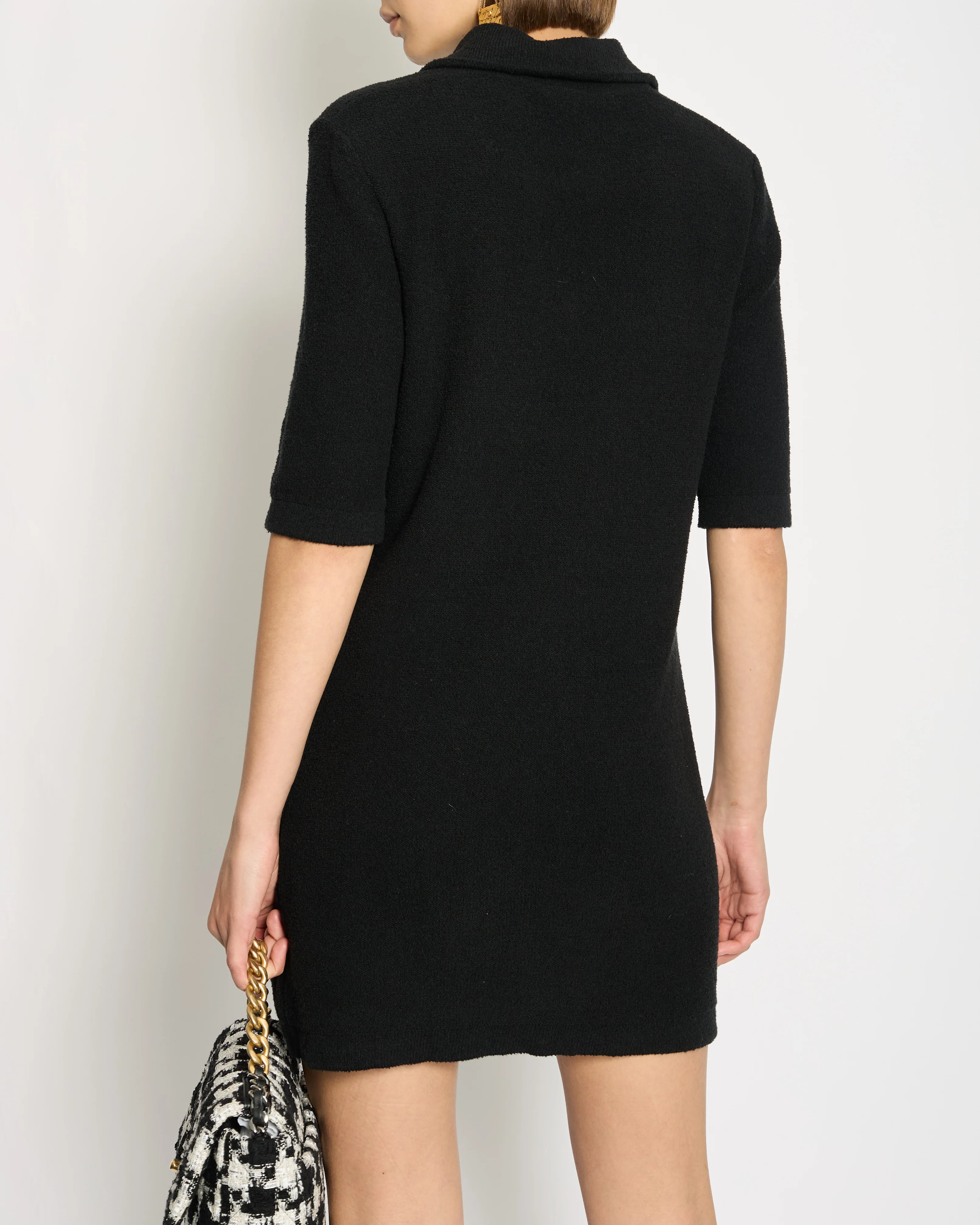 Chanel 23P Black Terry Fabric Short Sleeve Dress with Pearl CC Buttons Detail Size FR 34 (UK 6) RRP £3000 - Image 3