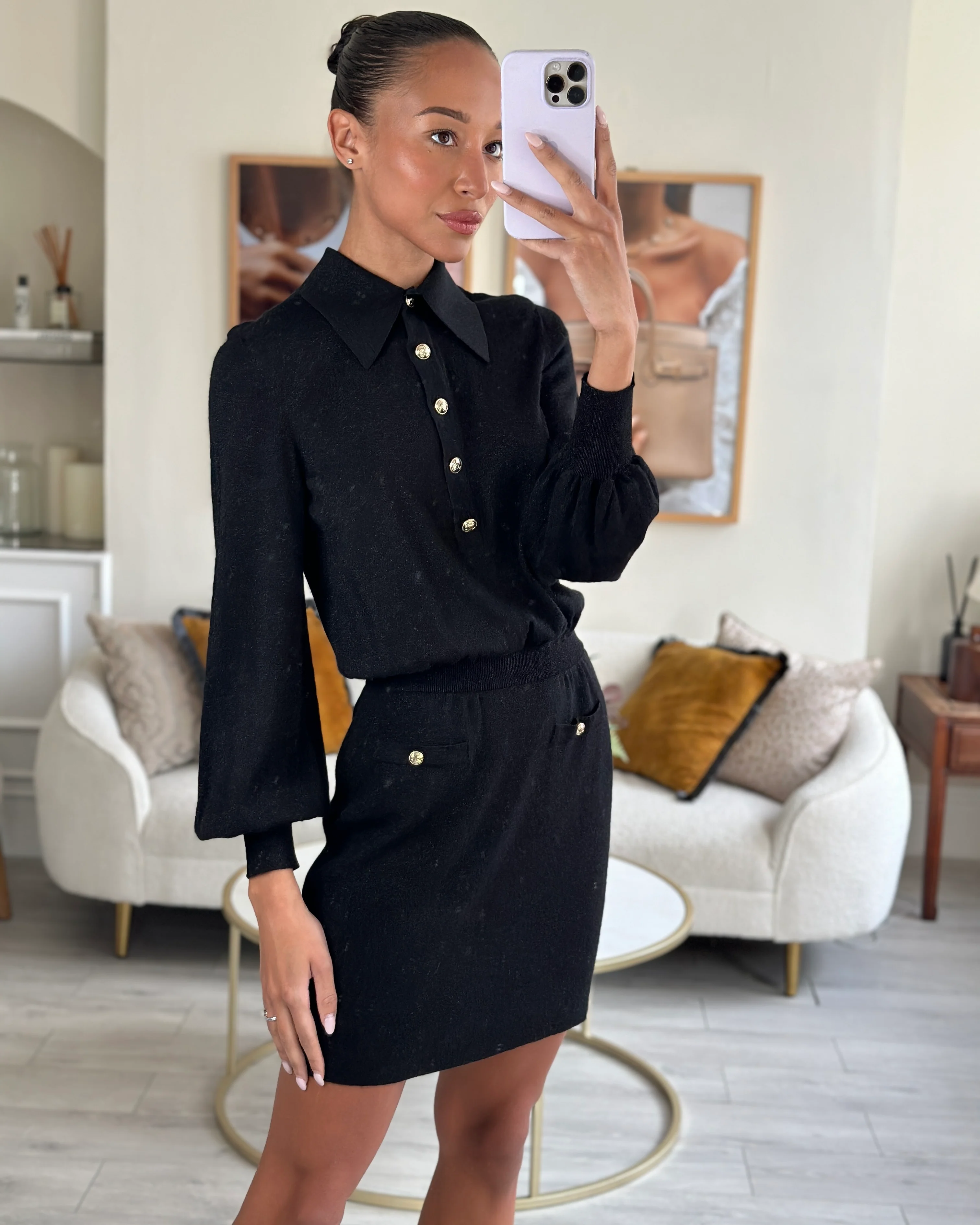 Chanel 23P Black Terry Fabric Short Sleeve Dress with Pearl CC Buttons Detail Size FR 34 (UK 6) RRP £3000 - Image 7