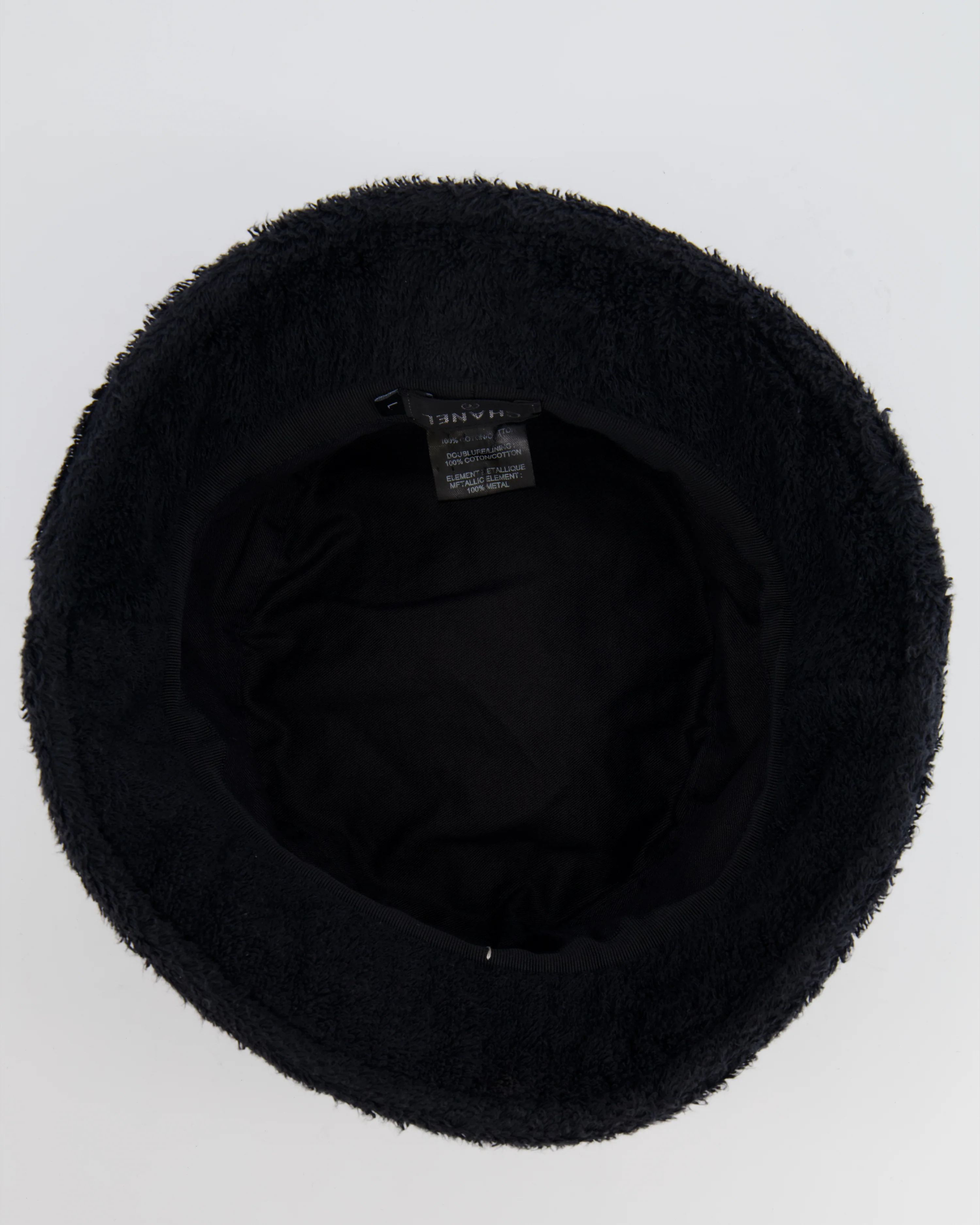 Chanel Black Terry Towelling Bucket Hat with CC Logo Size L - Image 6