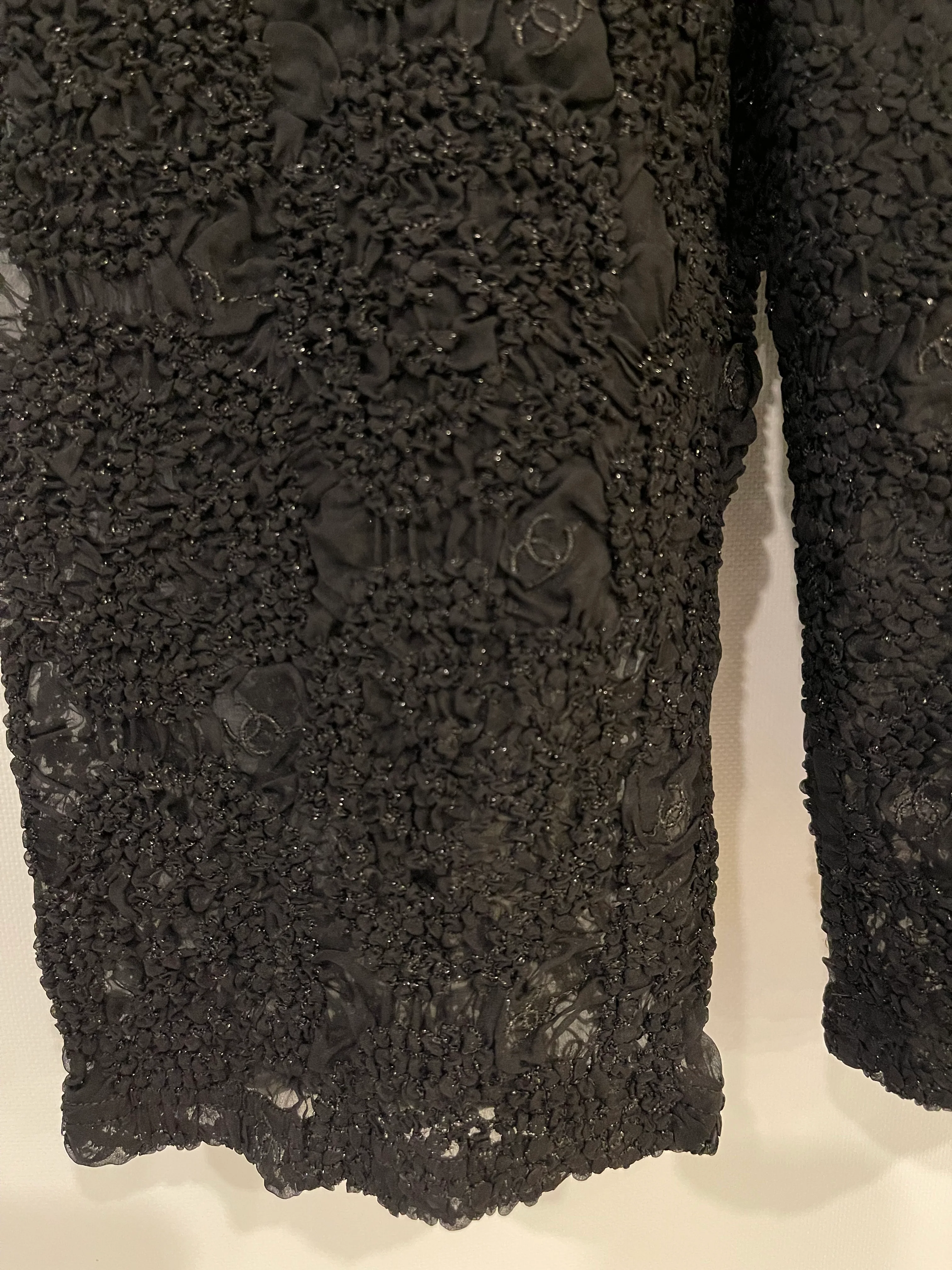 Chanel Black Lace Tulle Top and Cyclist Shorts Set with Camellia Details and Crystal CC Logos Size FR 34 (UK 6) - Image 23