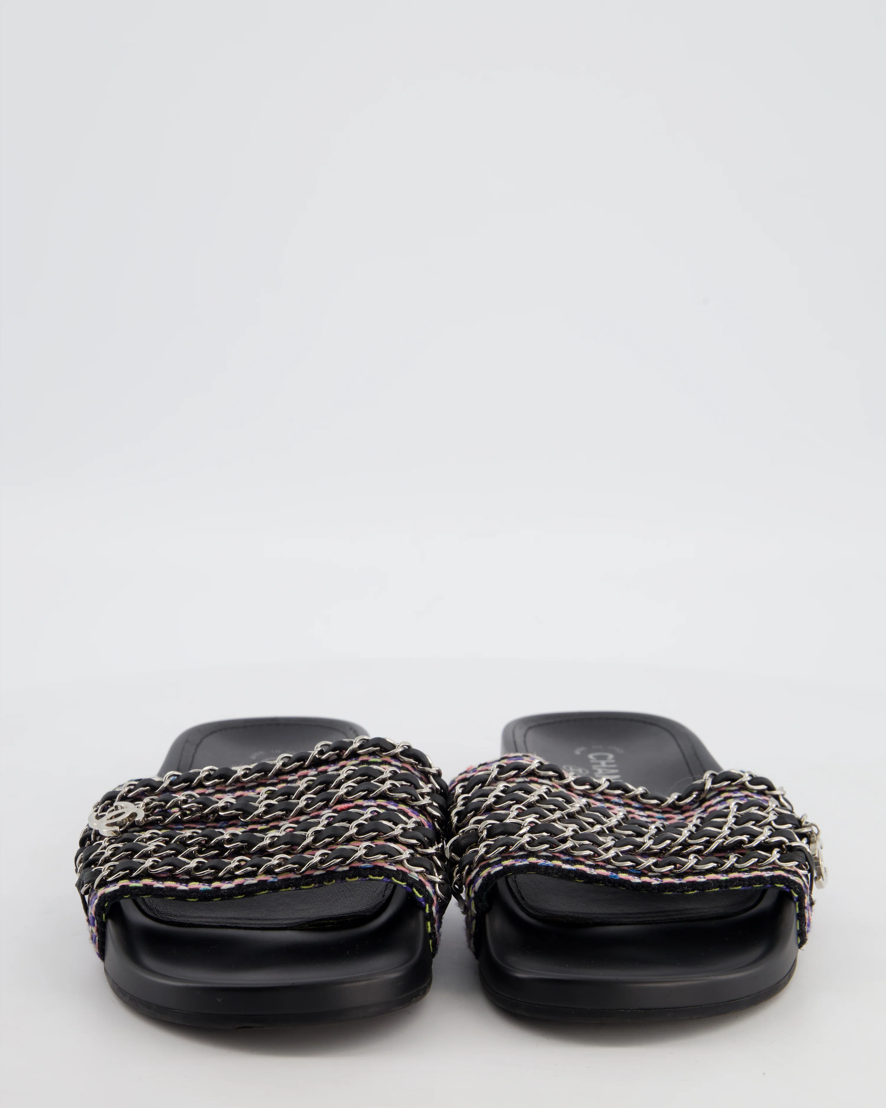 Chanel Black Tweed Chain CC Sandals Size EU 41 - Image 3