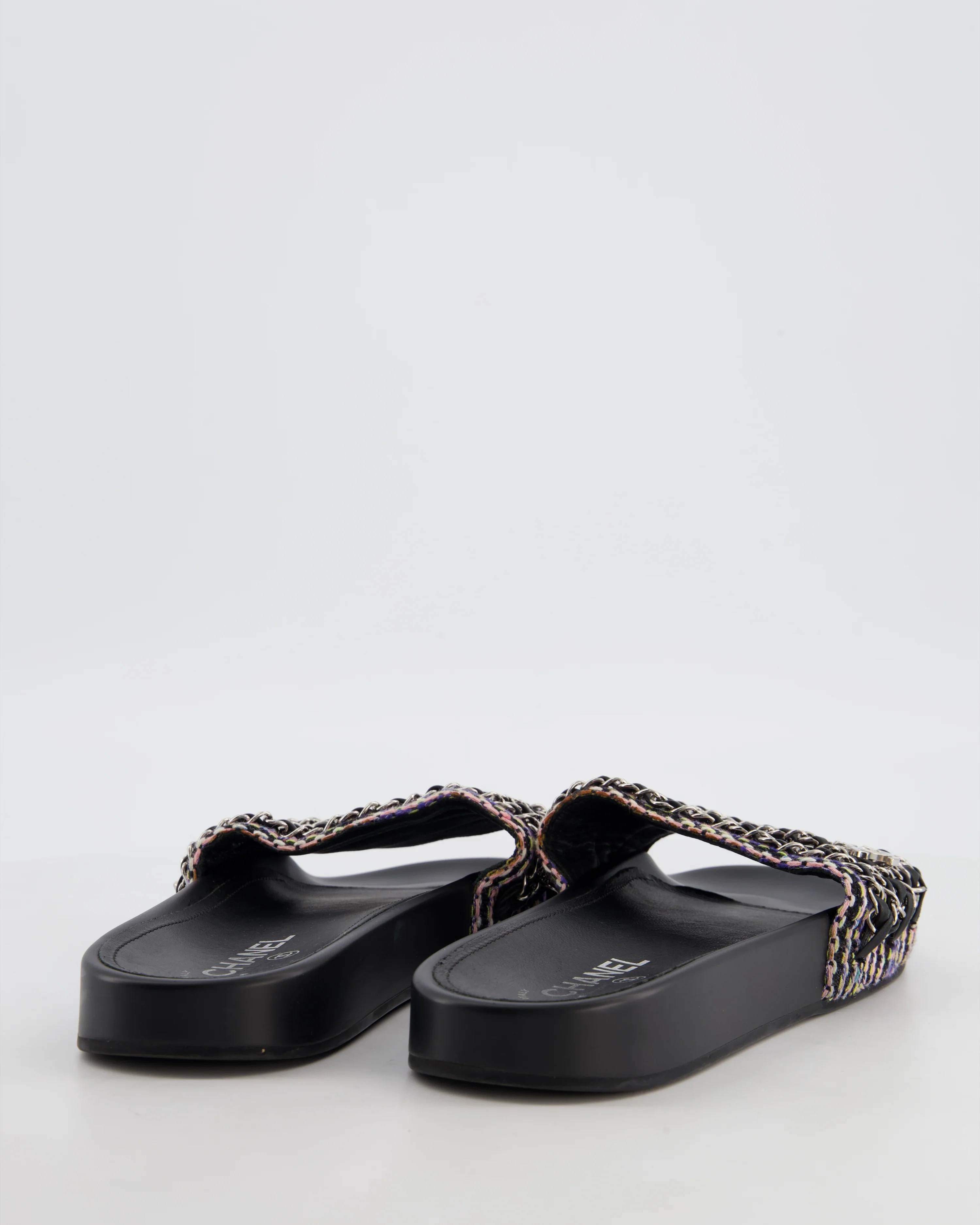Chanel Black Tweed Chain CC Sandals Size EU 41 - Image 4